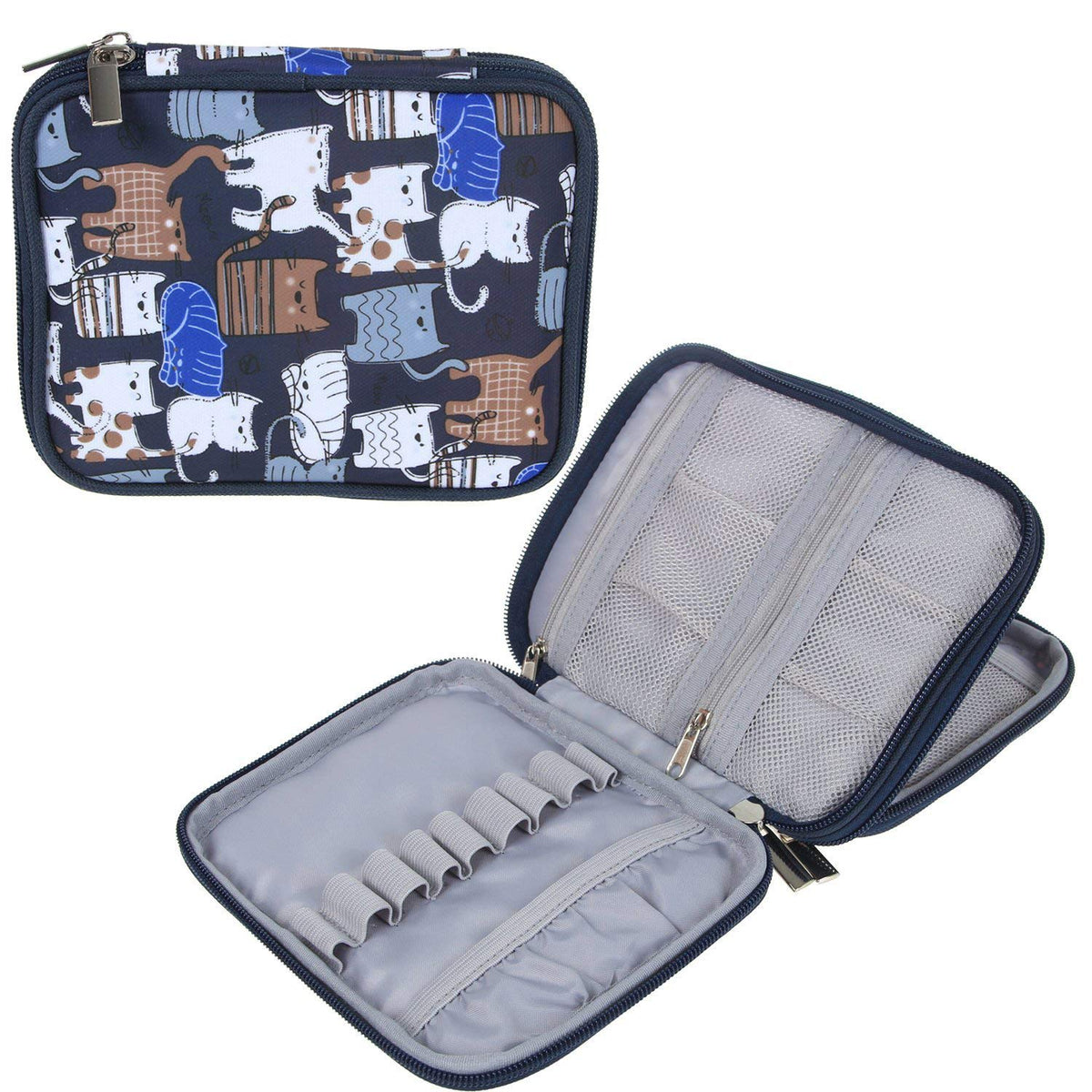 Teamoy Crochet Hook Case Empty, Crochet Hook Organizer, Cats Blue