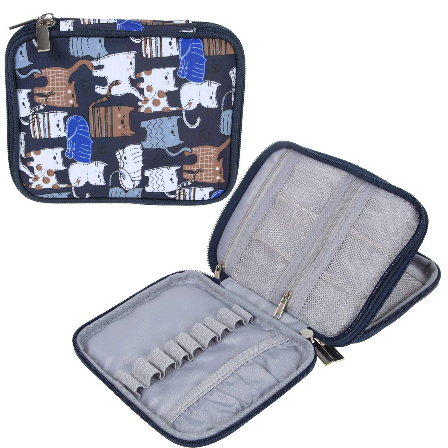 Teamoy Crochet Hook Case Empty, Crochet Hook Organizer, Cats Blue