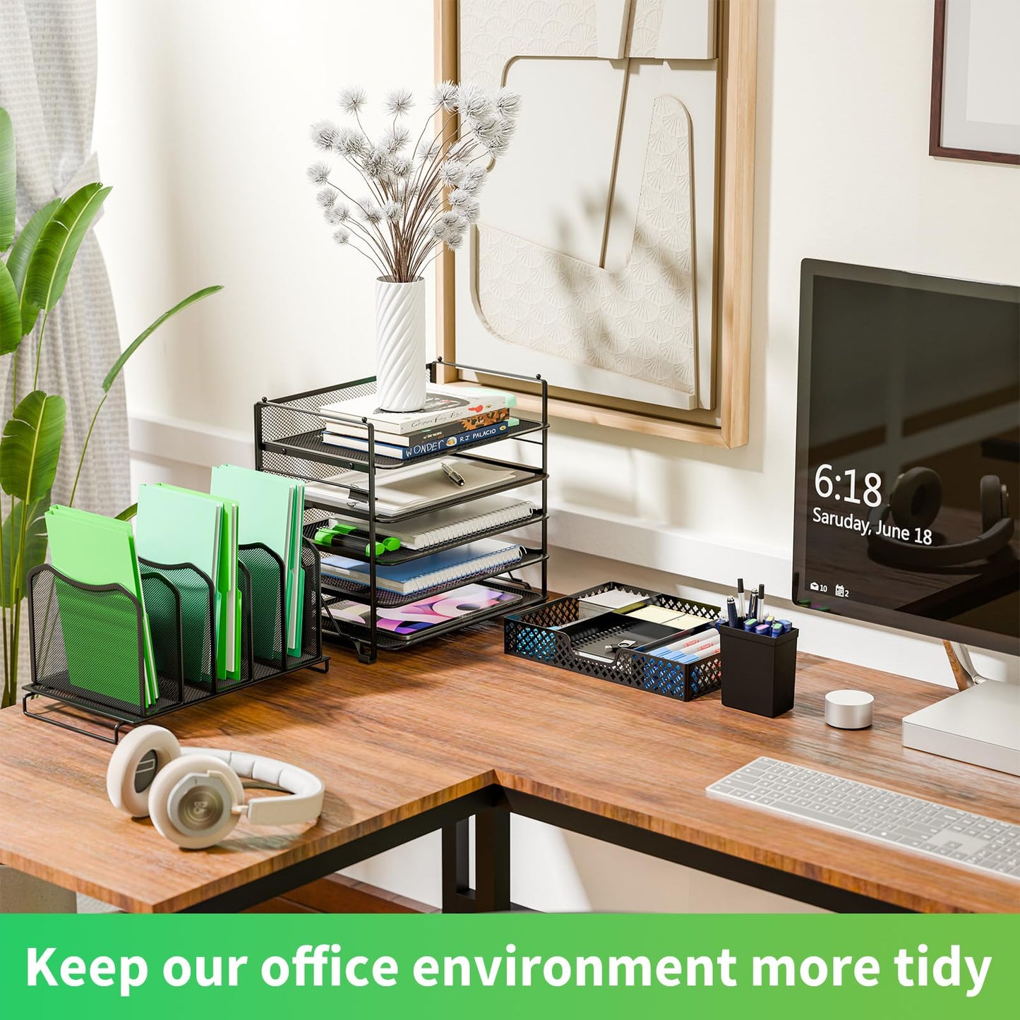 Simple Trending 5 Tier Mesh Desk File Organizer, Paper Letter Tray File Holder with Sliding Drawer