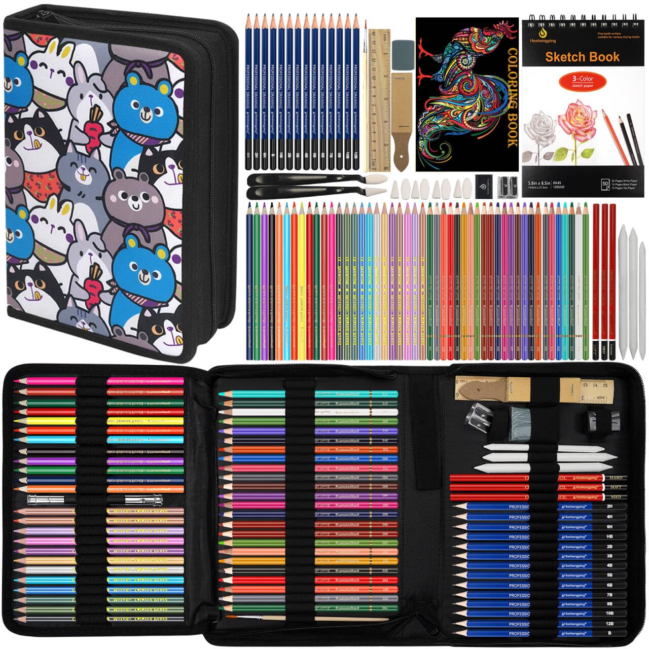 99 PCS Drawing Set, with 50 Page Drawing Pad, Coloring Book,Sketching, Graphite, Charcoal, Coloring