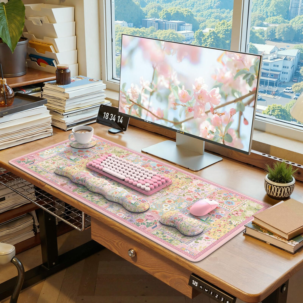 iLeadon Cute Floral Desk Mat Set, Non Slip Mouse Pad with Wrist Support