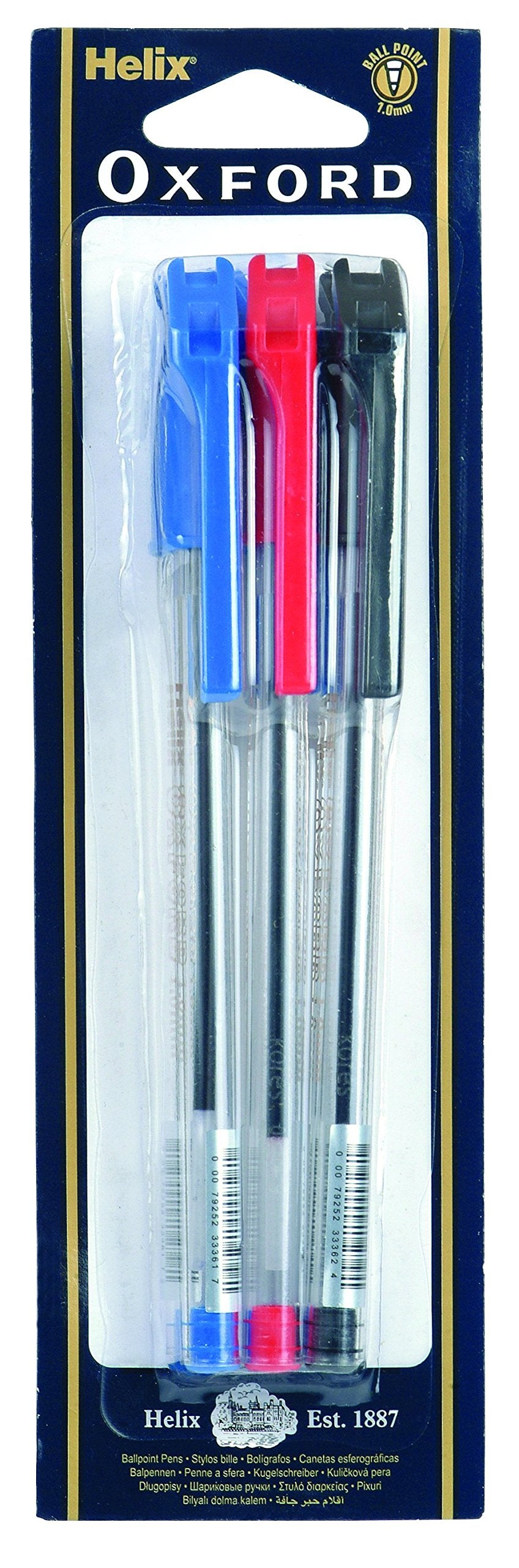 Helix Oxford Ballpoint Pens (Pack of 6 in Assorted Colours)
