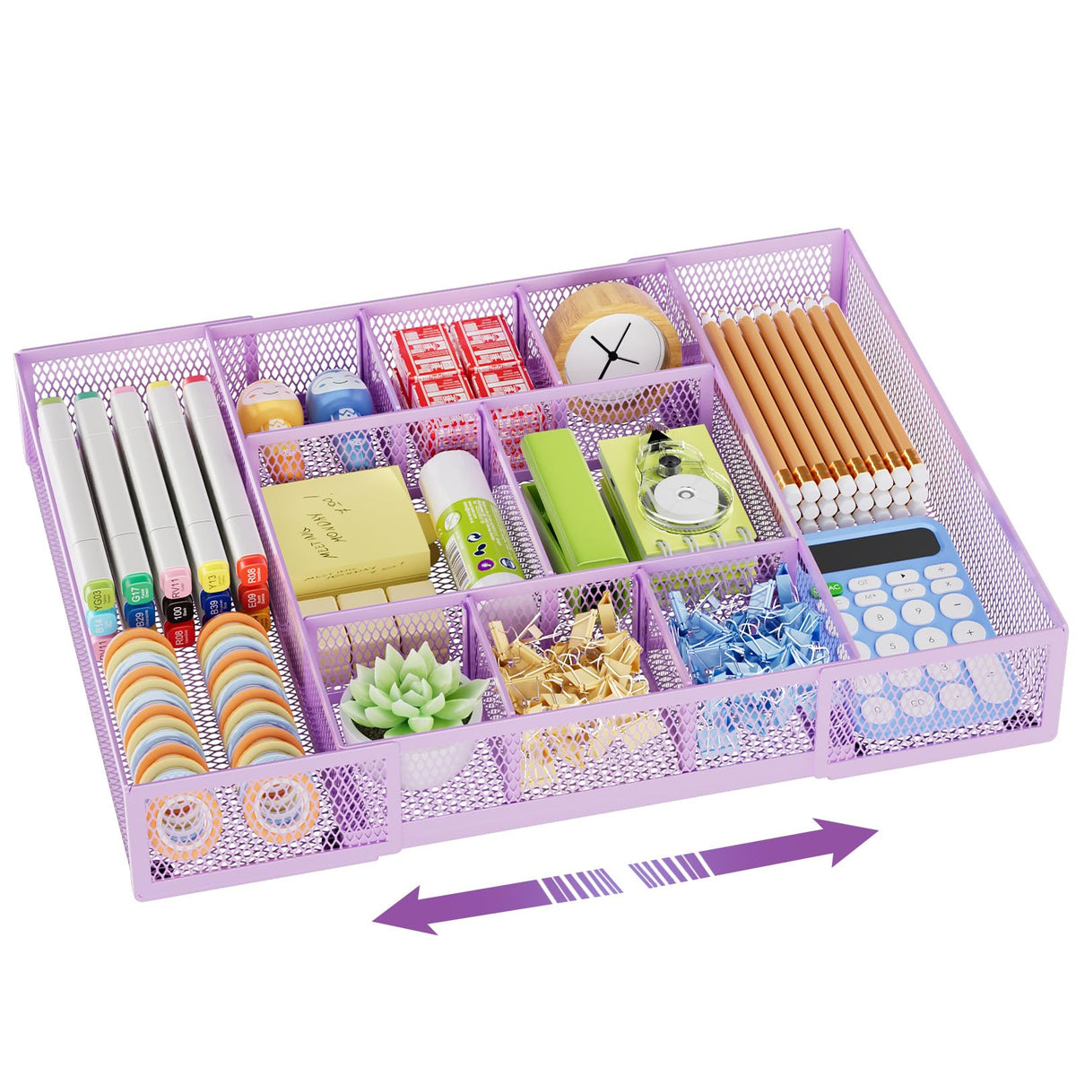 Marbrasse Expandable Desk Drawer Organizer, Mesh Drawer Organizer Tray with 10 Adjustable
