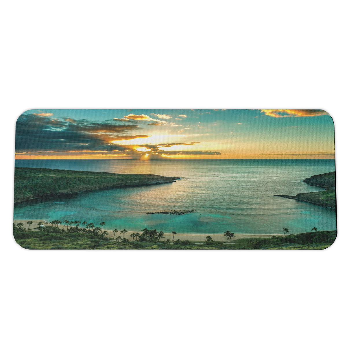 Ambesonne Hawaiian Computer Mouse Pad, Sunrise Over Hanauma Bay Oahu Hawaii Sunbeams Through Clouds