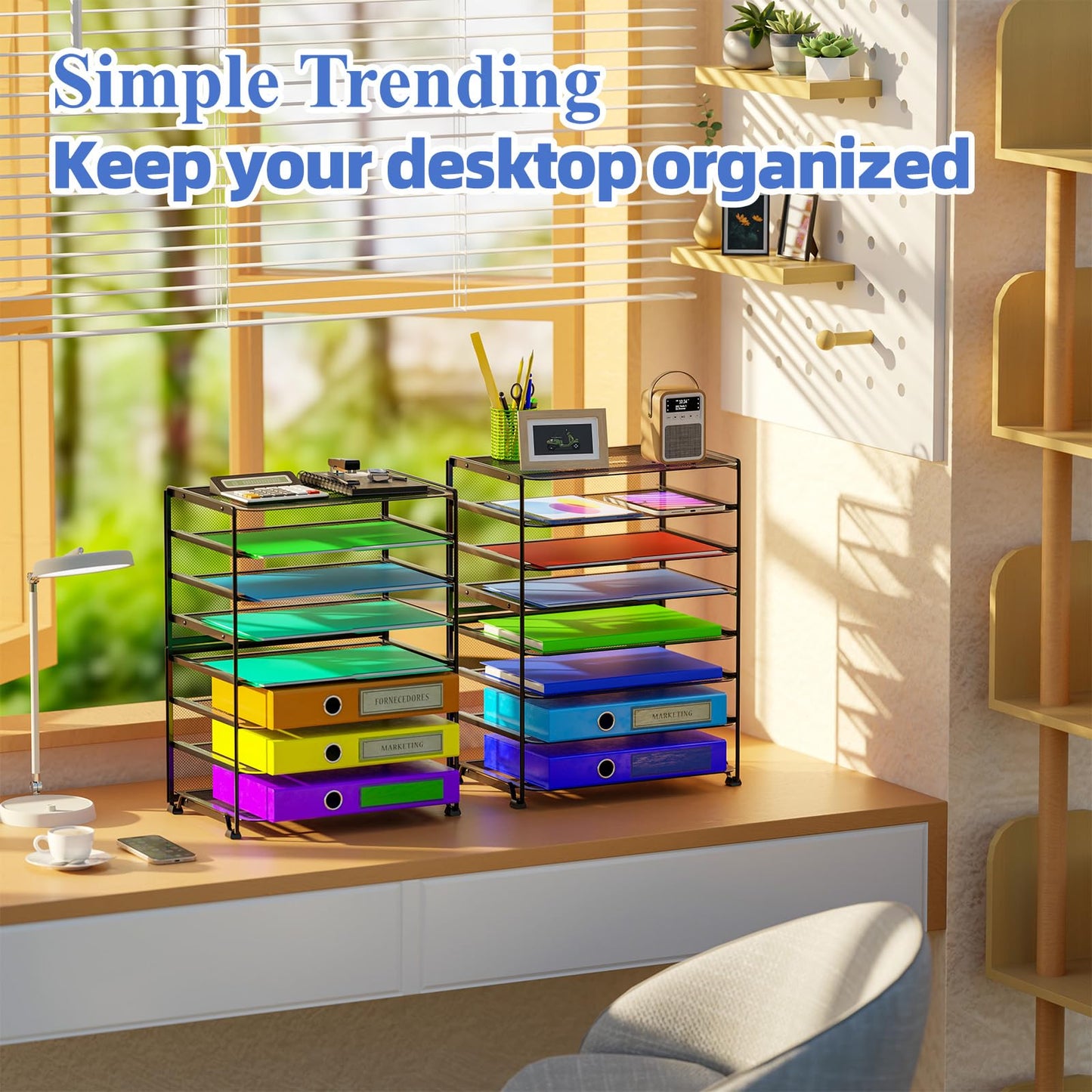 Simple Trending 2 Pack 8 Tier Letter Tray Paper - Mesh Desk File Organizer for Office School