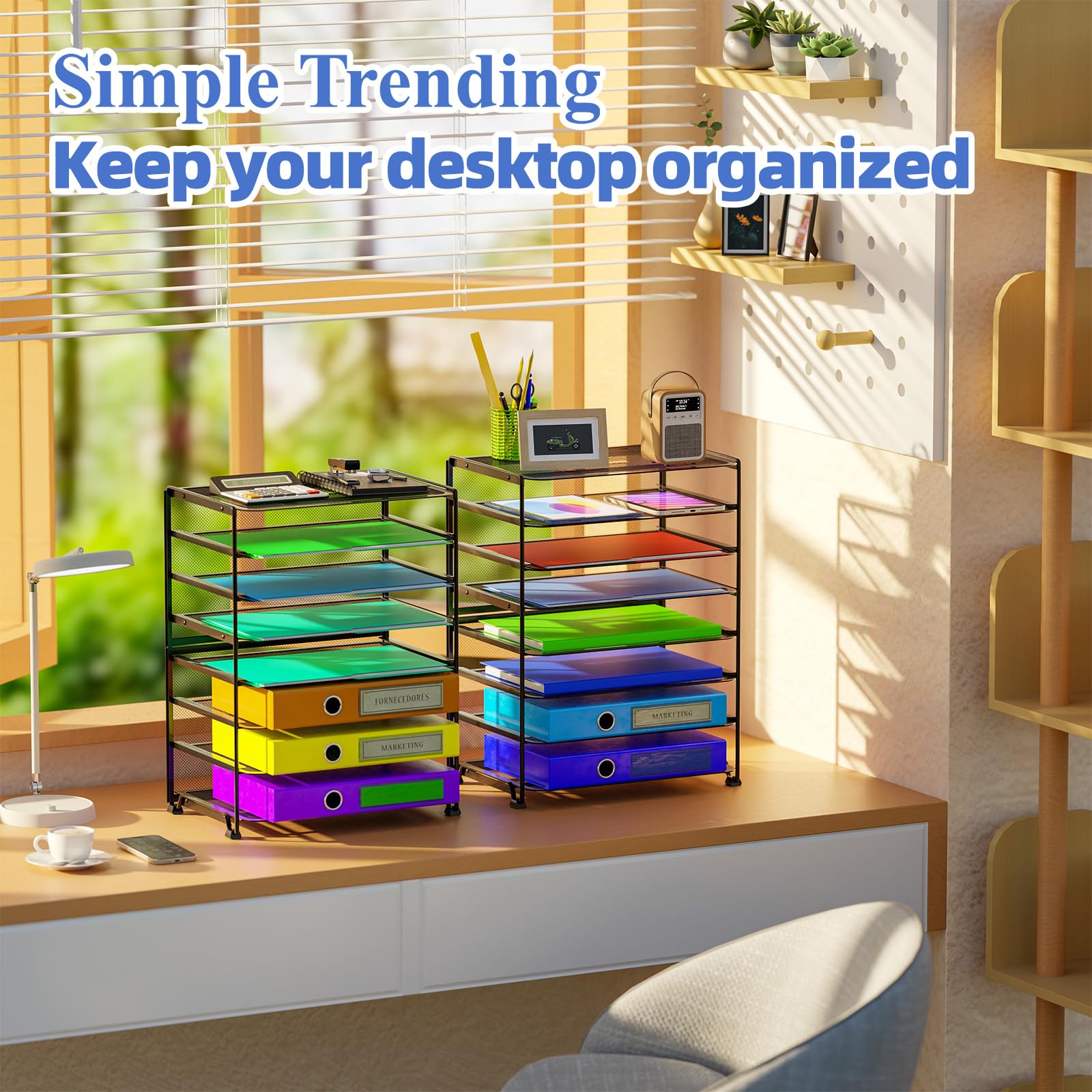 Simple Trending 2 Pack 8 Tier Letter Tray Paper - Mesh Desk File Organizer for Office School