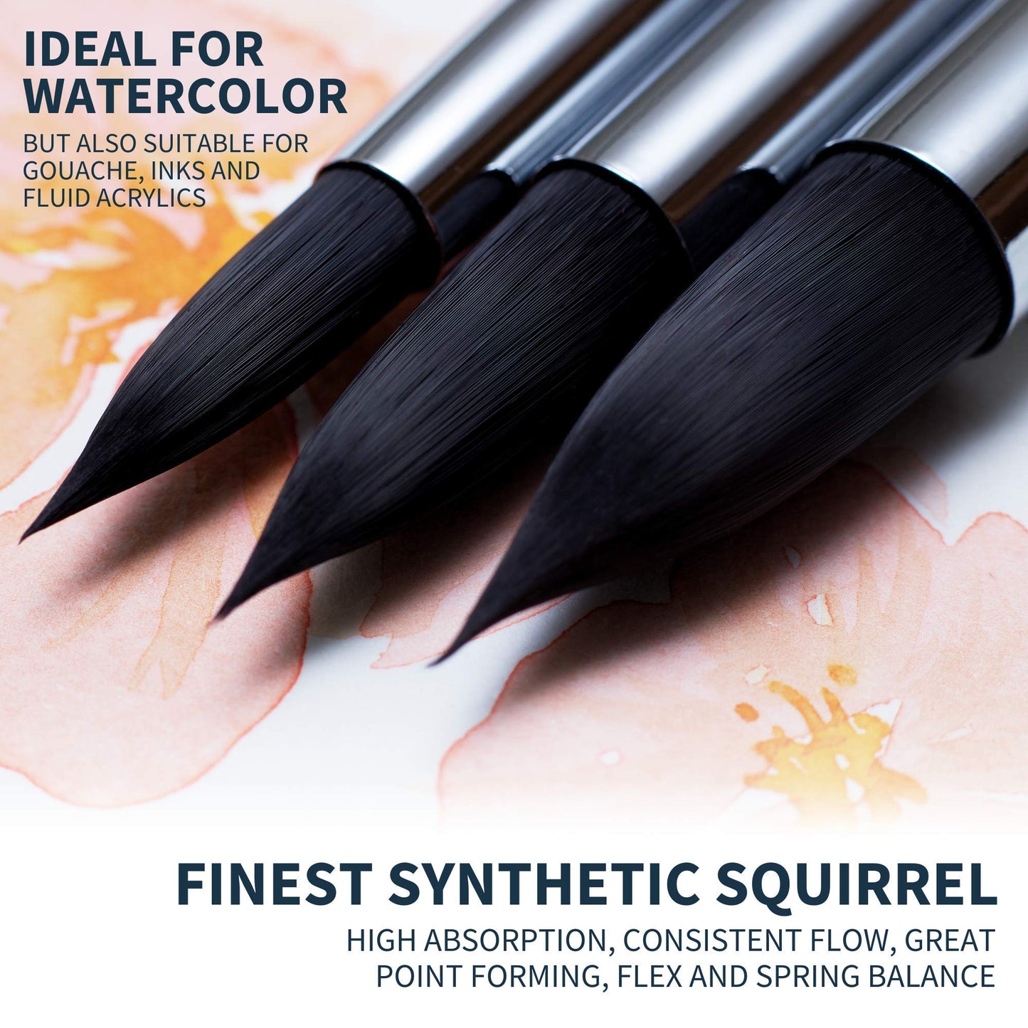 ARTEGRIA Watercolor Brush Set, 10 Soft Synthetic Squirrel Brushes