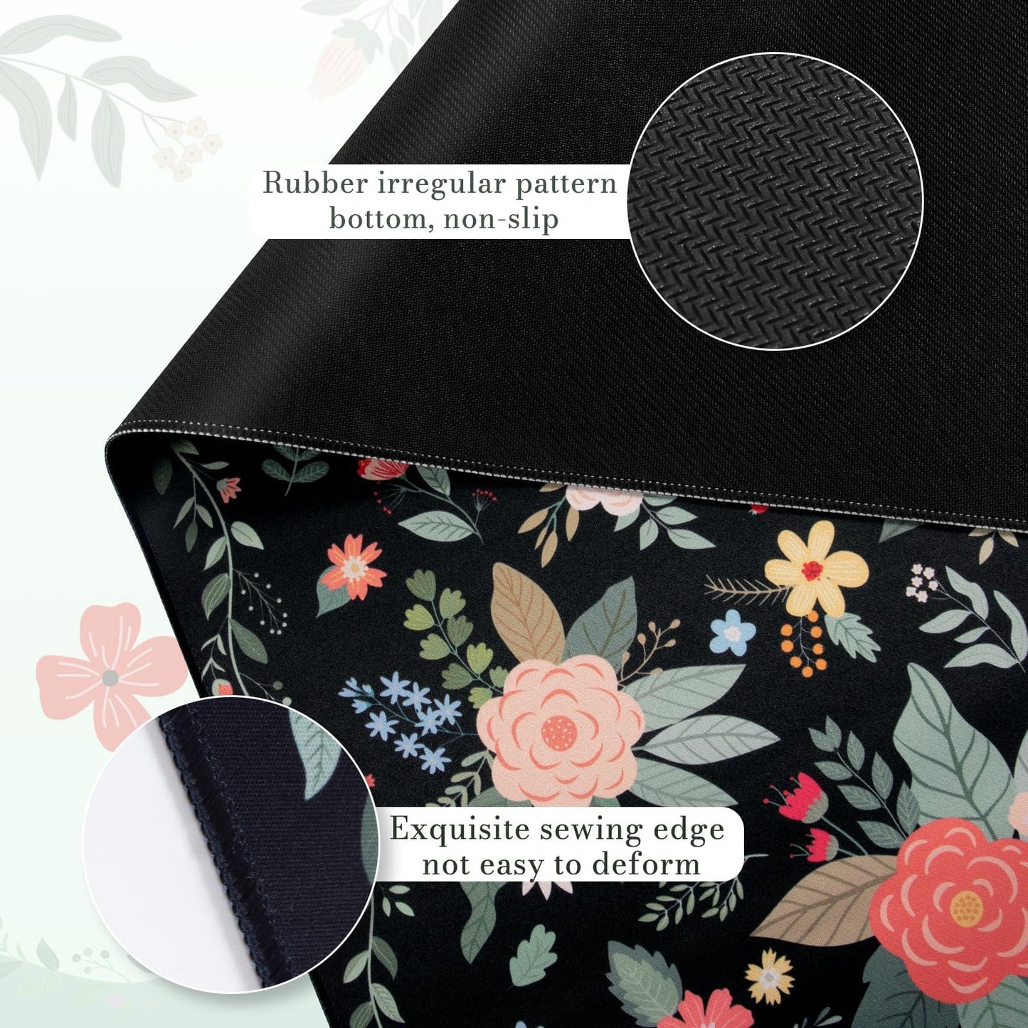 iCasso Desk Mat for Keyboard and Mouse,Cute Mouse Pad,Black Floral