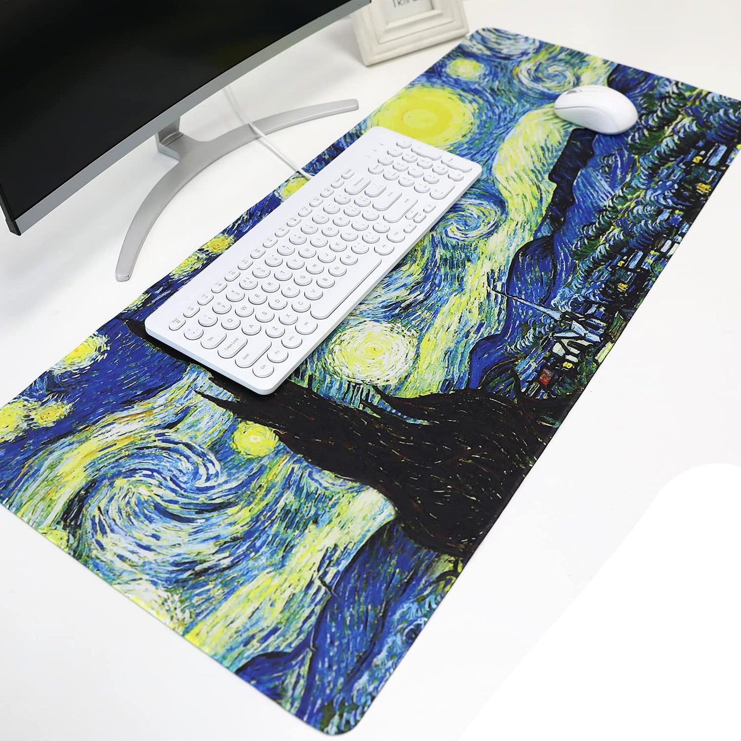 Meffort Inc Extra Large Extended Gaming Desk Mat 34.75 x 15.25 inch Mouse Pad - The Starring Night