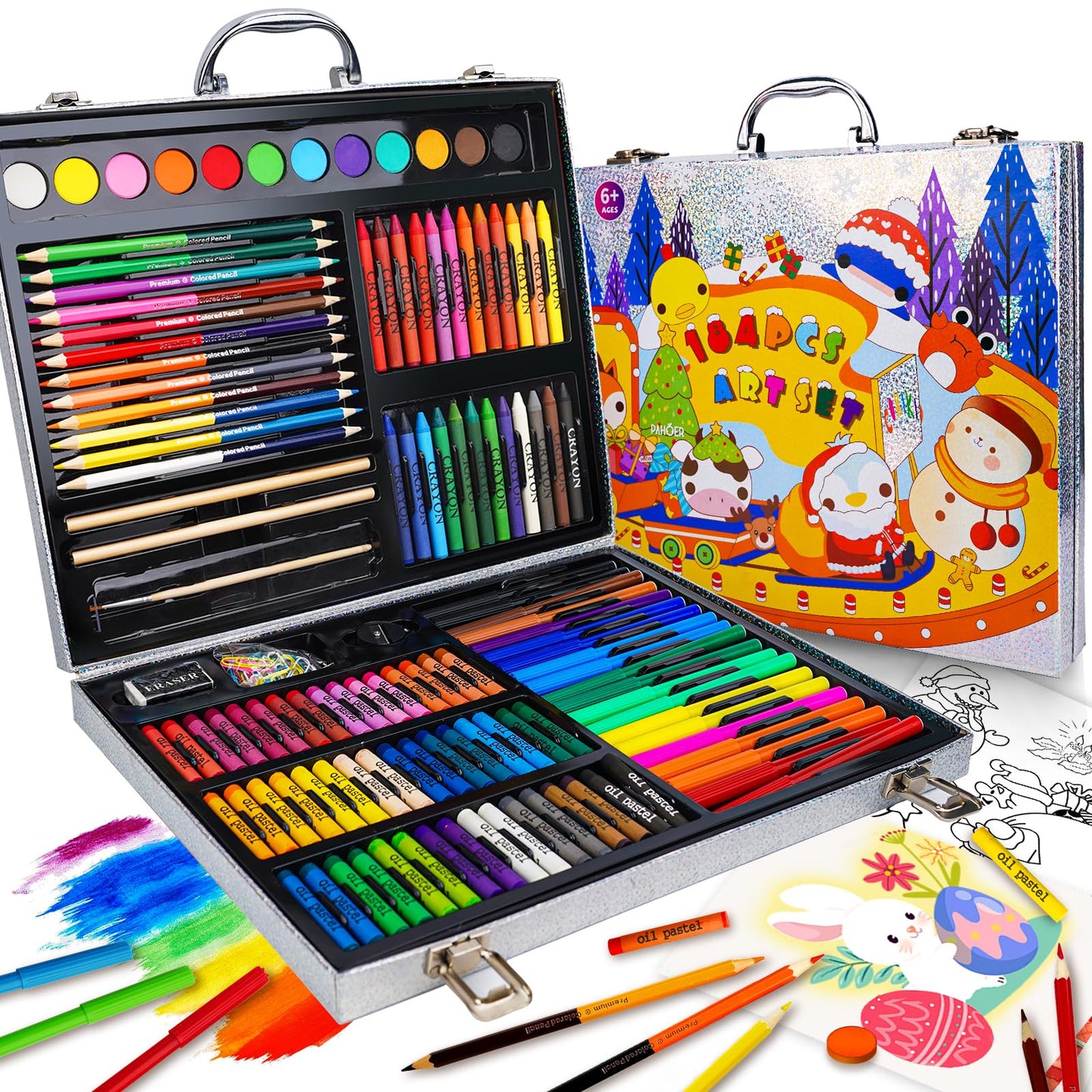 Cokiki Drawing Set for Kids 6-12, 184 Piece Joy Train Drawing Kit