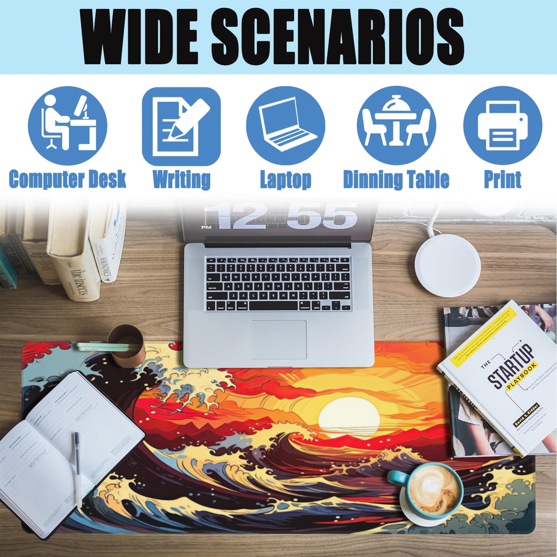 Large Gaming Mouse Pad for Desk,Ocean Waves at Sunset Desk Mat for Desktop,Rough Ocean Waves Desk