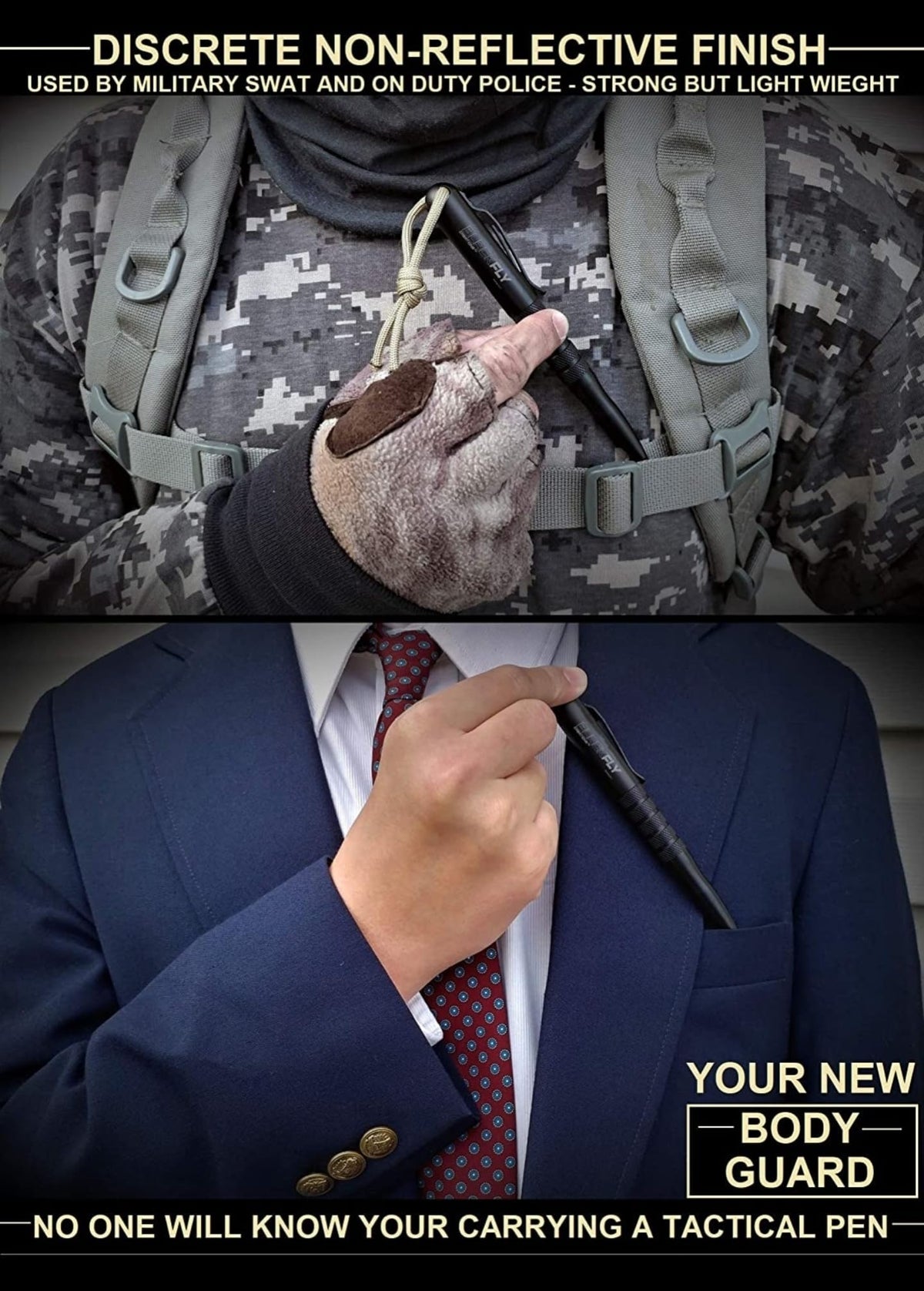 Black Fly Professional Tactical Pen EDC Writing Tool, Metal Ballpoint Pens for Men, Women, Police