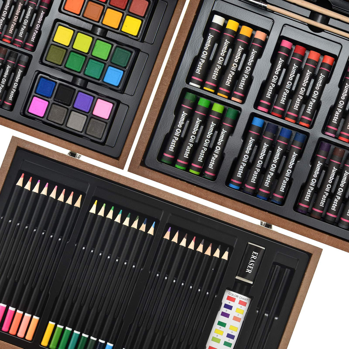 Sunnyglade 145 Piece Deluxe Art Set Wooden Art Box & Drawing Kit Tan