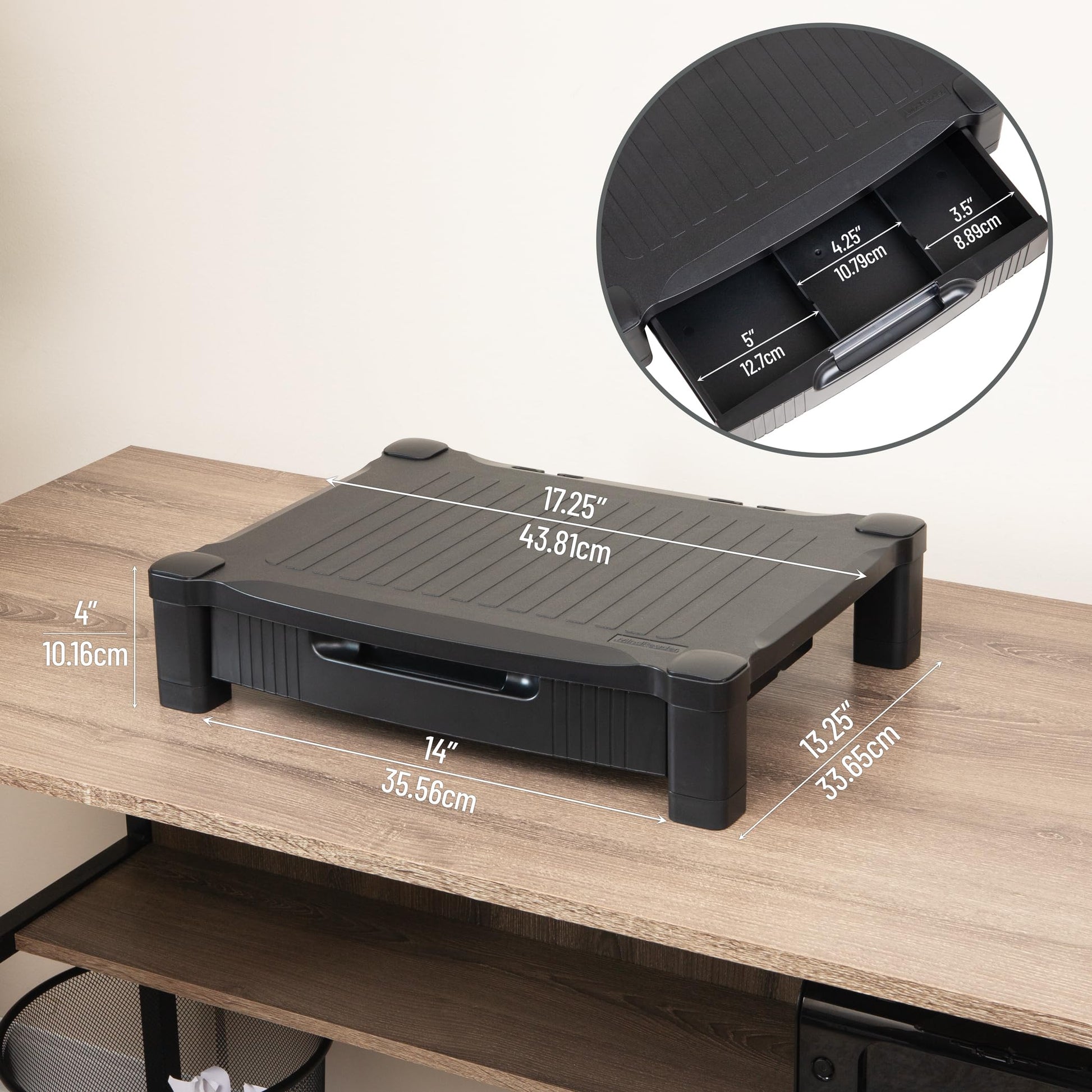 Mind Reader Monitor Stand, Storage Drawer, Desktop Organizer, Laptop Riser, Office, 17.25"L x