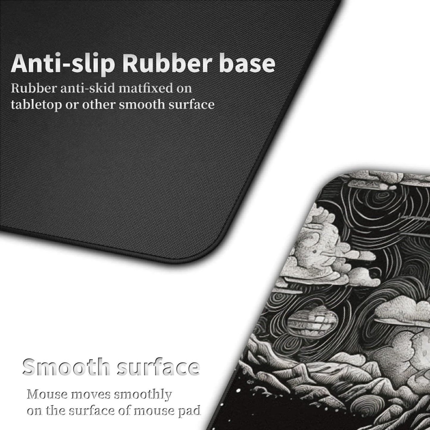 Large Gaming Mouse Pad Plus a Coasters + Cable Clips, White Black Landscape Extended Mousepad (31.5