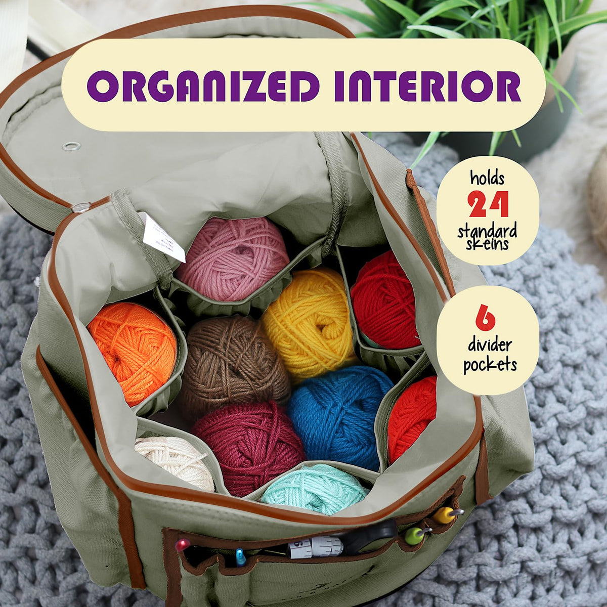 Hearth & Harbor Crochet Bag Organizer – Durable Knitting Bag, Yarn Organizer for Accessories and