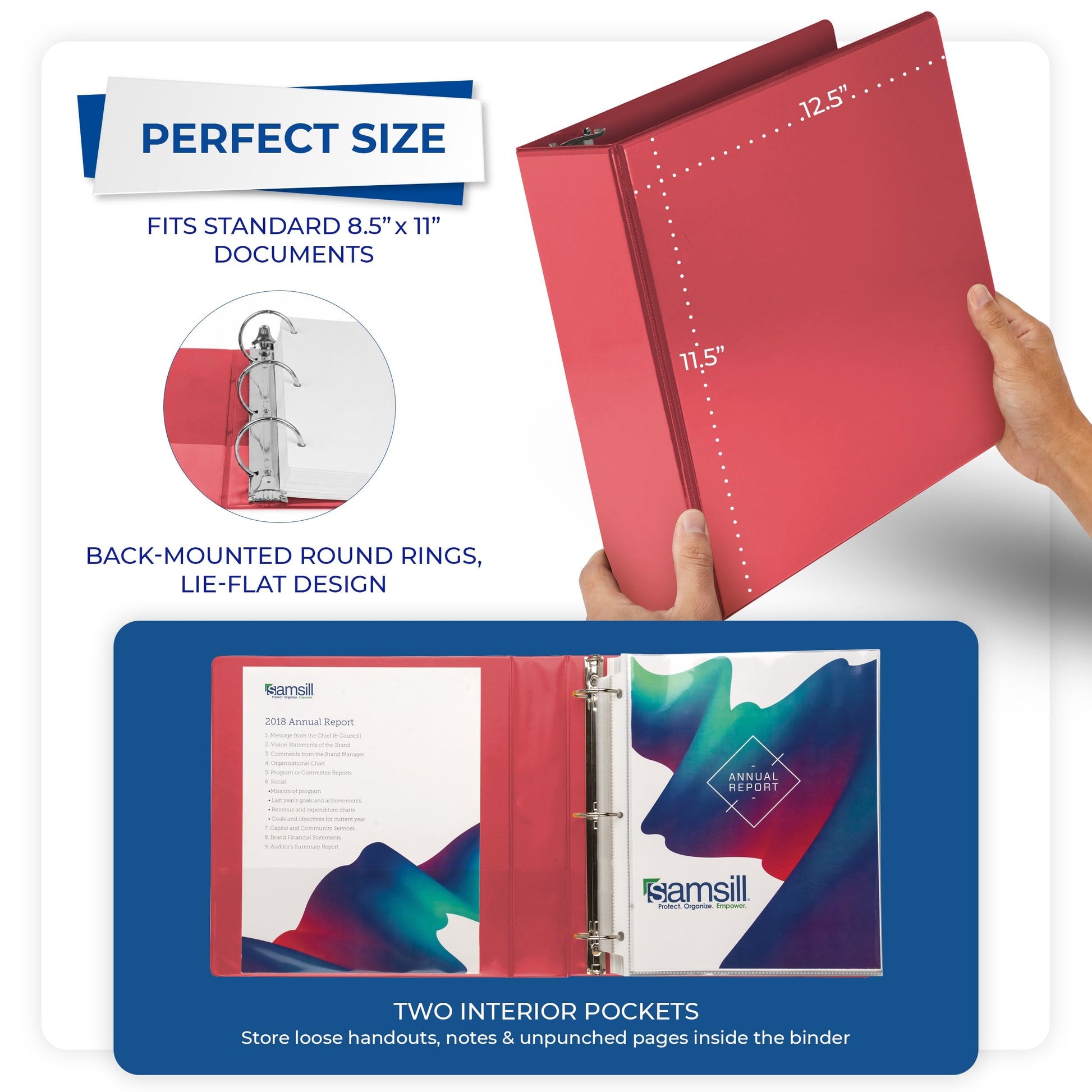 Samsill 3 Inch 3 Ring Binders, Economy Round Ring, Clear View Cover, 550 Sheet Capacity - for