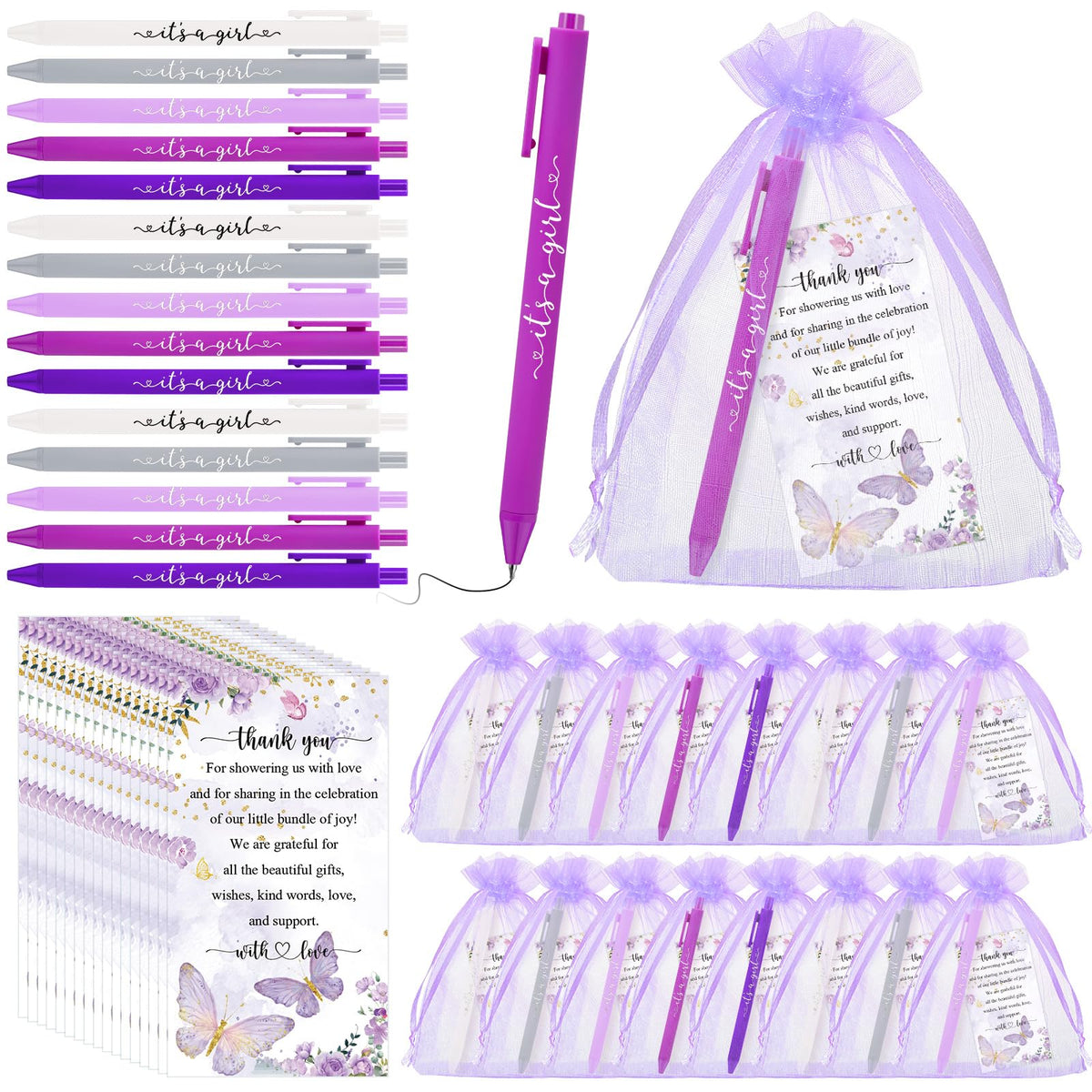 Chuangdi 50 Pack It's a Girl Party Baby Shower Pens Favors for Guests, Purple Gender Reveal Party