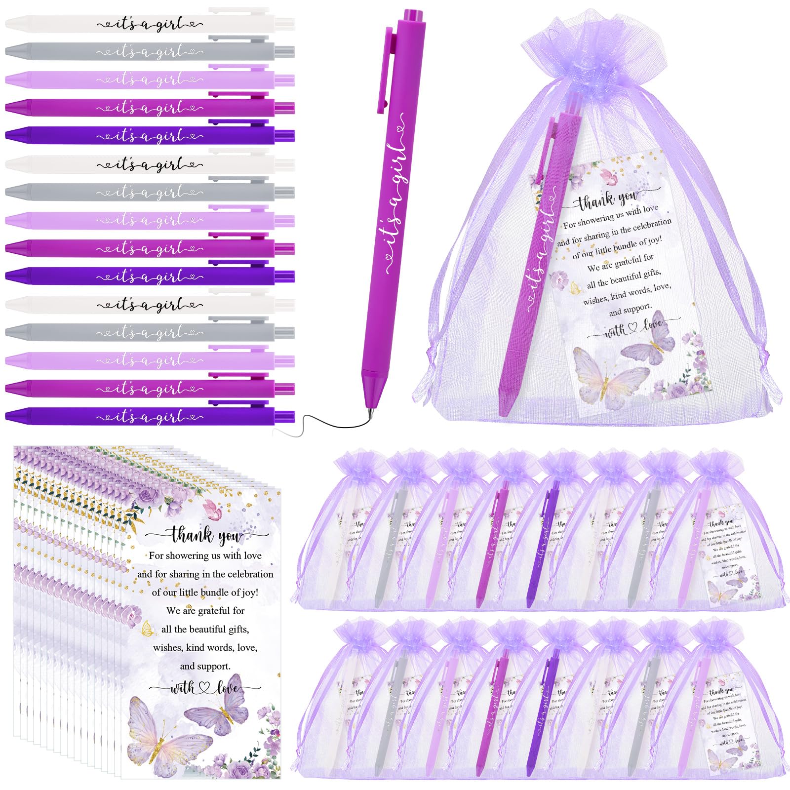 Chuangdi 50 Pack It's a Girl Party Baby Shower Pens Favors for Guests, Purple Gender Reveal Party