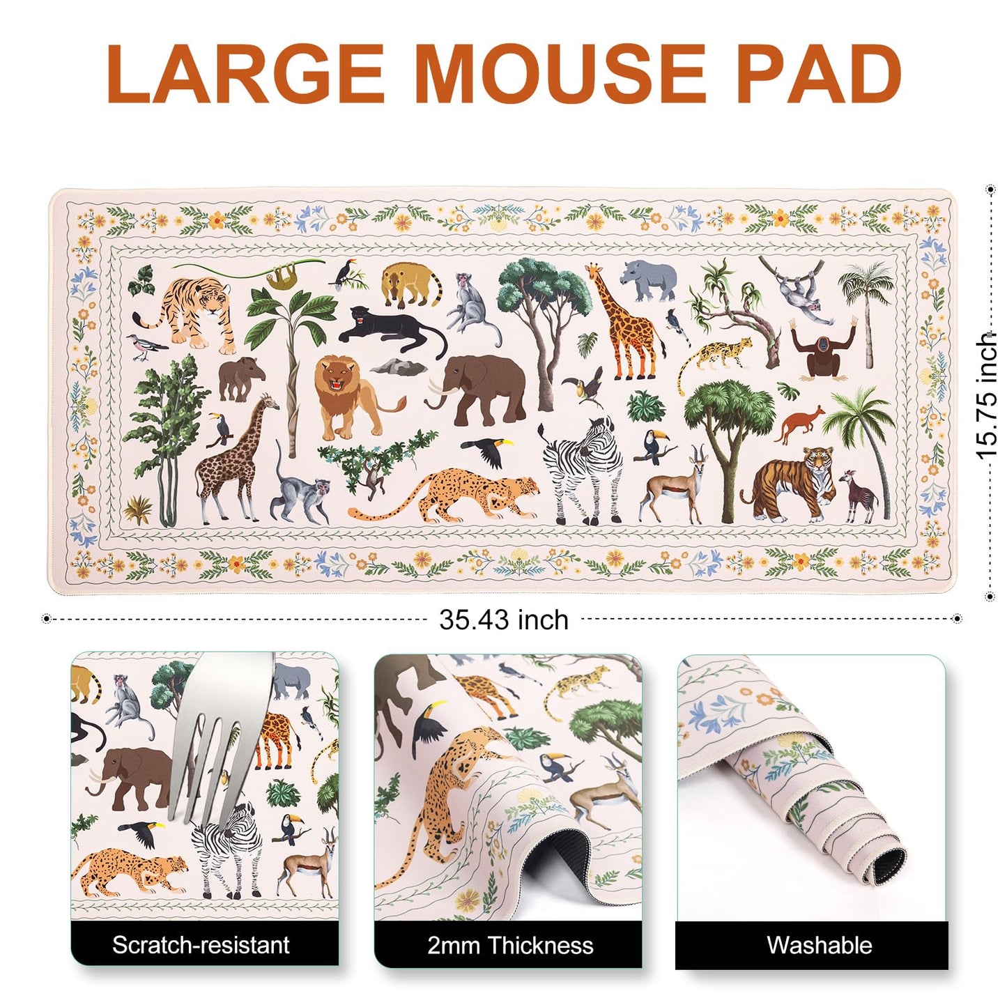 L-SPOUTTO Jungle Animal Desk Mat for Keyboard and Mouse,XXL Large Mouse Pad
