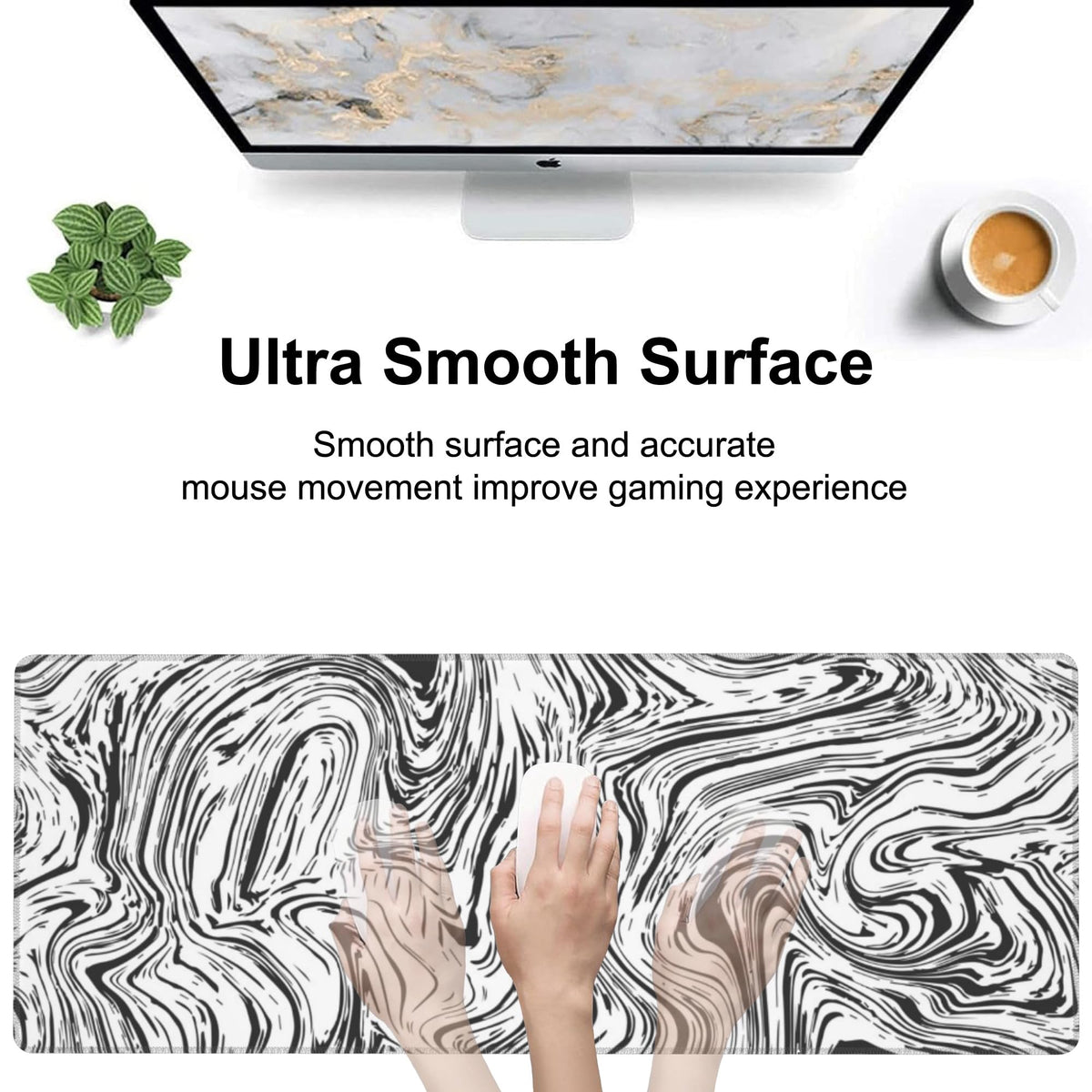 Black and White Marble Desk Mat,Large Abstract Marble Texture Gaming Keyboard Mouse Pad,Non-Slip