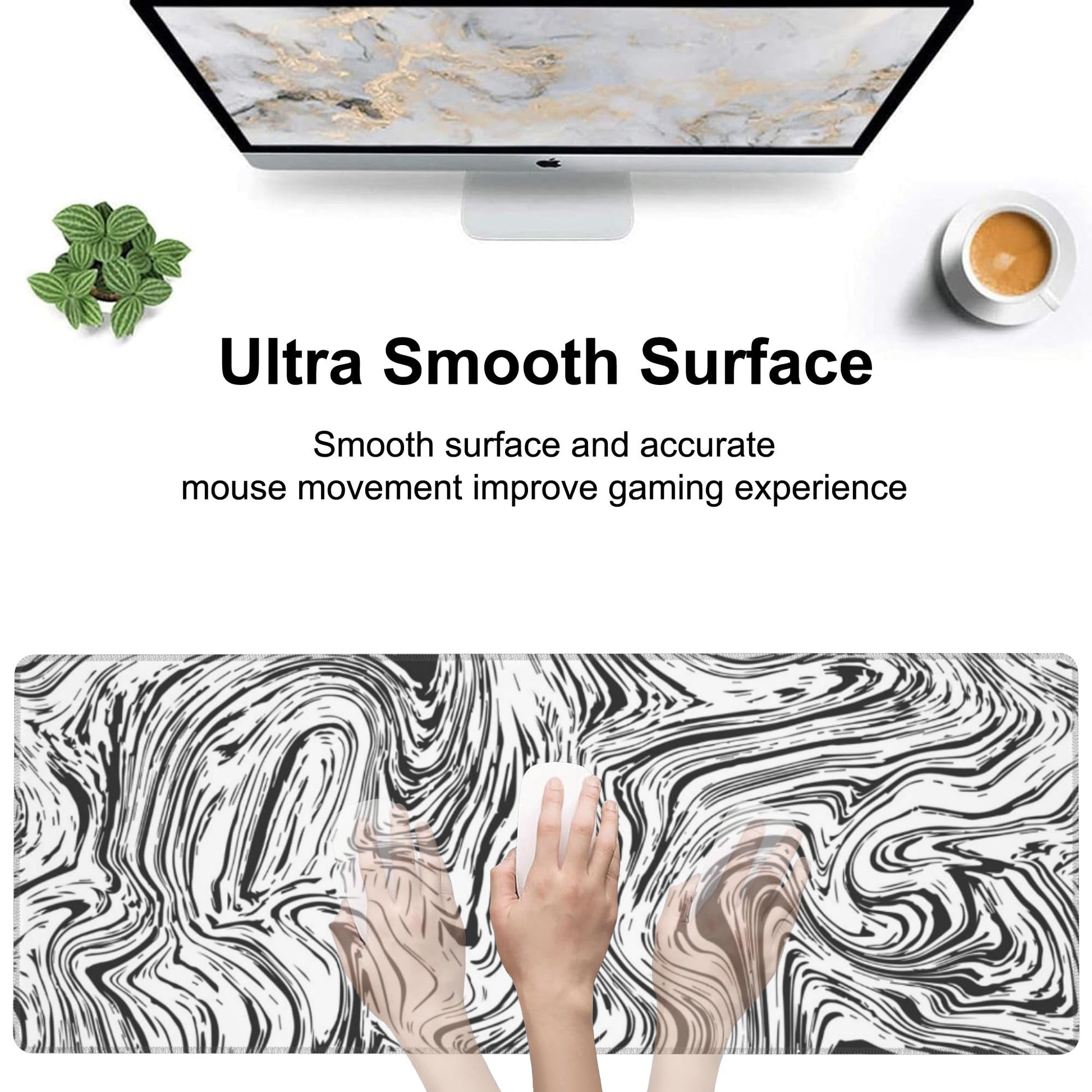 Black and White Marble Desk Mat,Large Abstract Marble Texture Gaming Keyboard Mouse Pad,Non-Slip