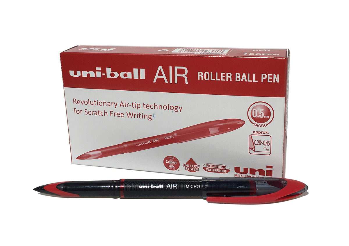 uni-ball UB-188-Micro Fountain Pen Tip 0.5mm Air Rollerball Pens, Red Gel, 12 Pack