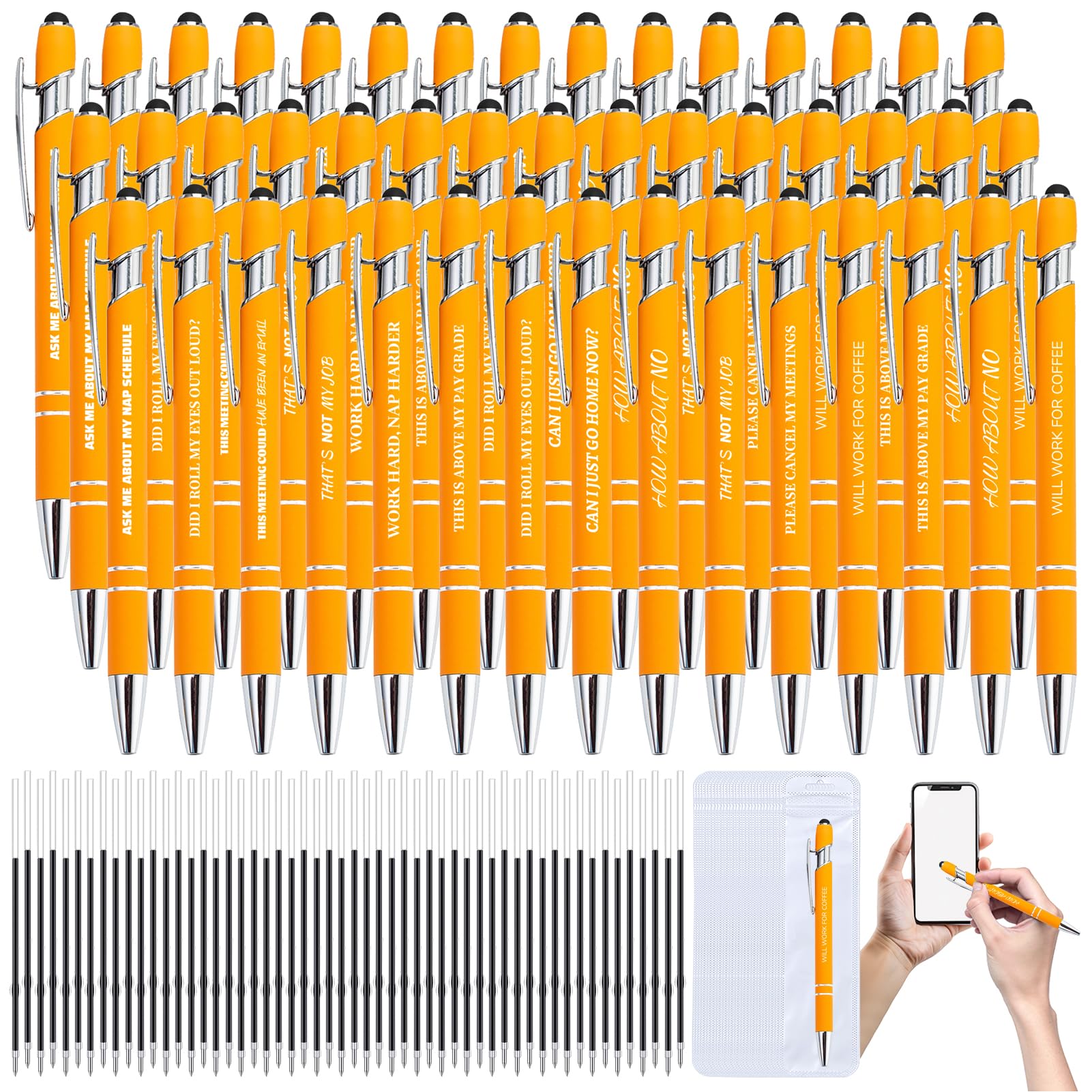 150 Pcs Funny Sarcastic Pens - 50 Set Ballpoint Pens with Refills & Bags,Fun Pen with Snarky