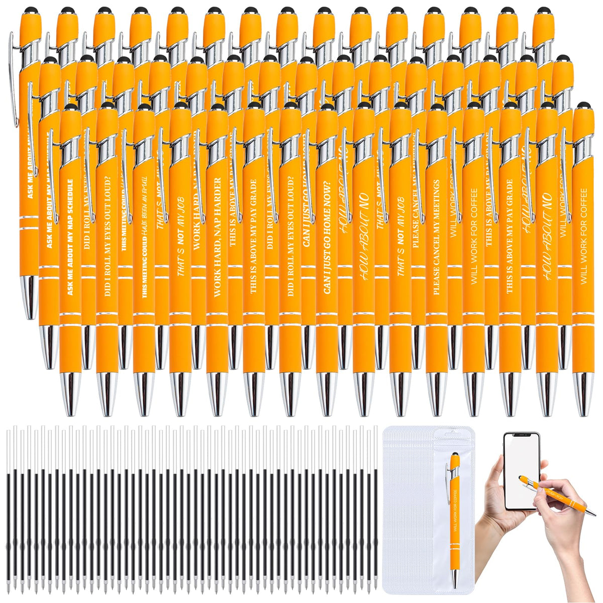 300 Pcs Funny Sarcastic Pens - 100 Set Ballpoint Pens with Refills & Bag,Fun Pen with Snarky
