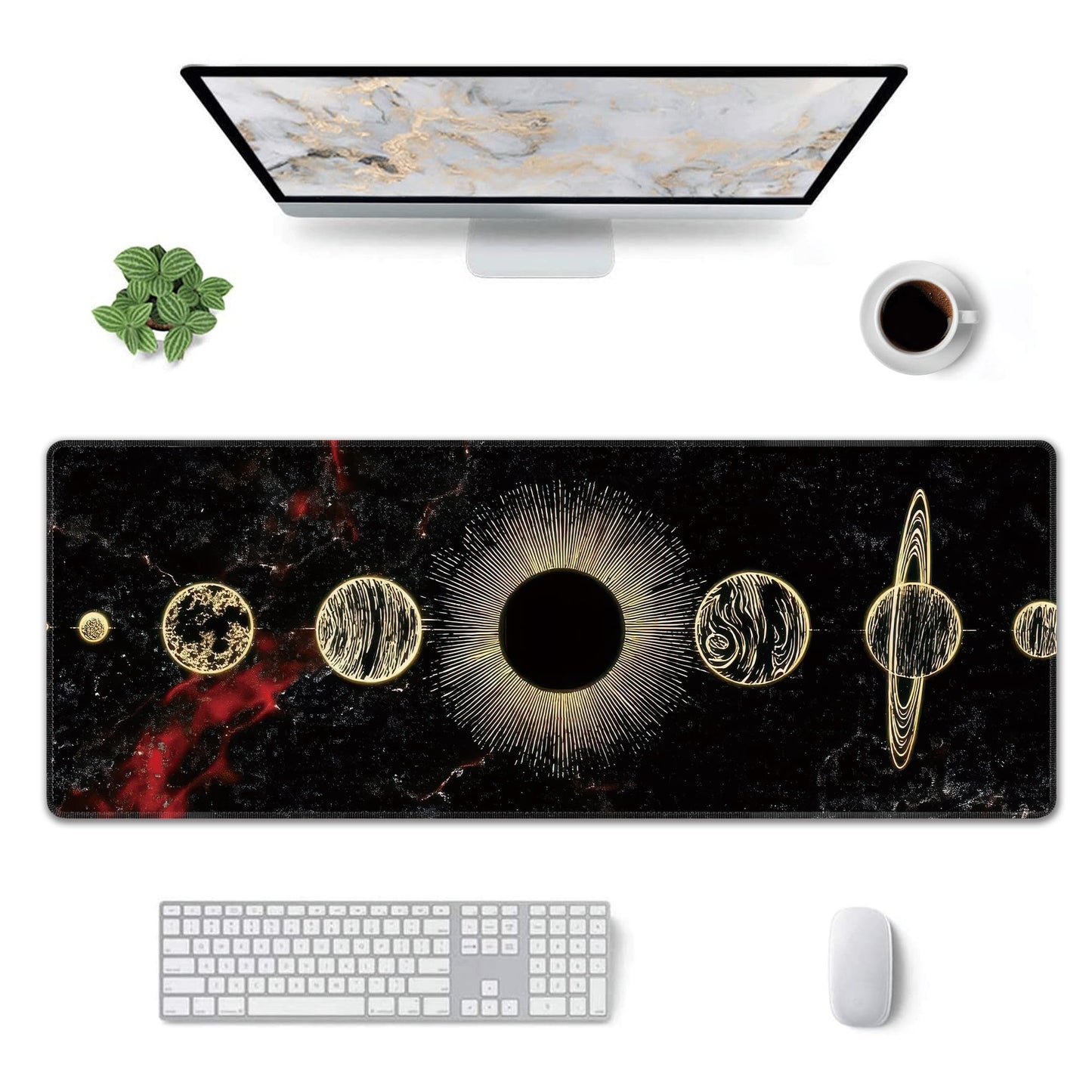 Galaxy Planet Large Mouse Pad,Gaming Keyboard Desk Pad,Extended Mouse Mat Non-Slip Rubber Base with
