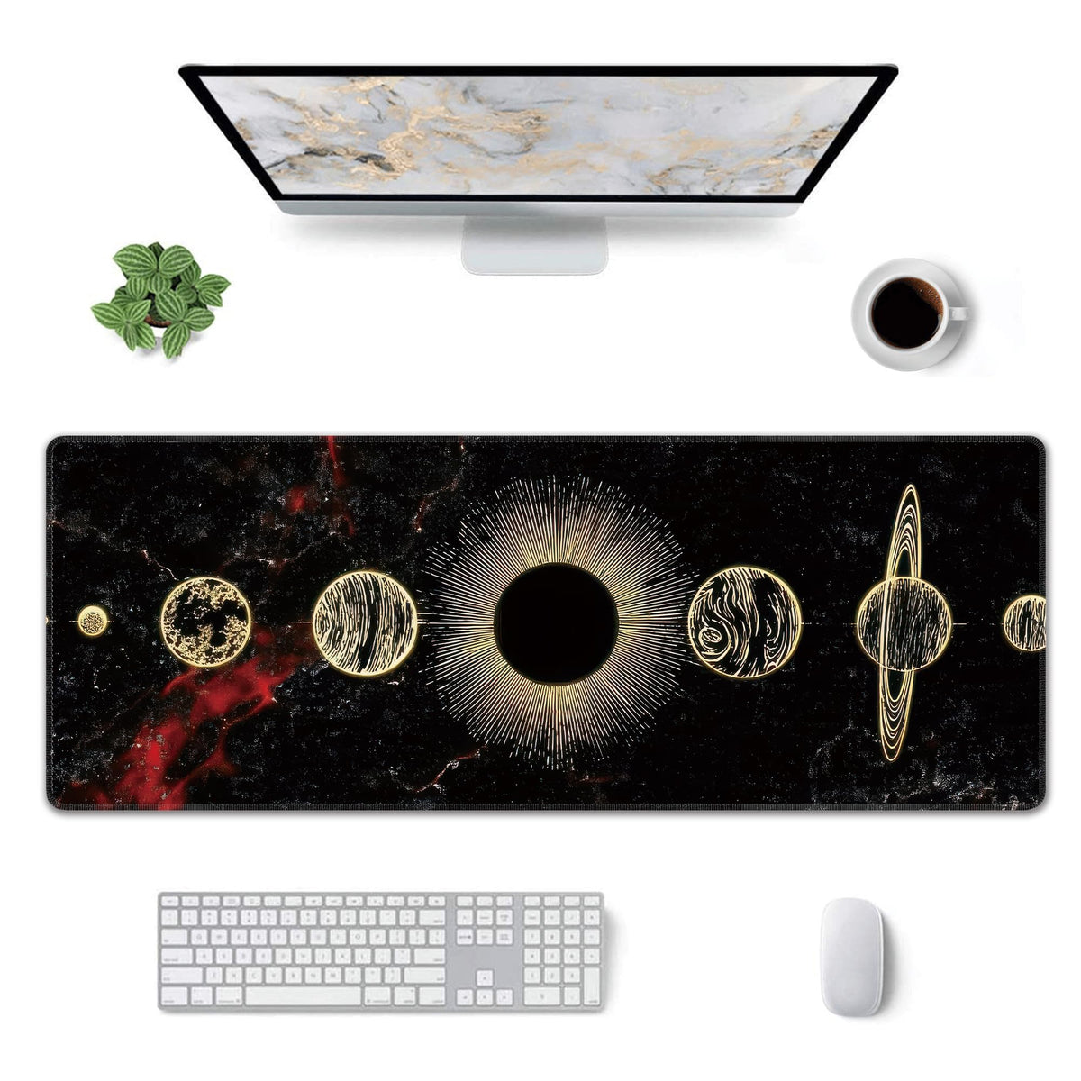 Galaxy Planet Large Mouse Pad,Gaming Keyboard Desk Pad,Extended Mouse Mat Non-Slip Rubber Base with