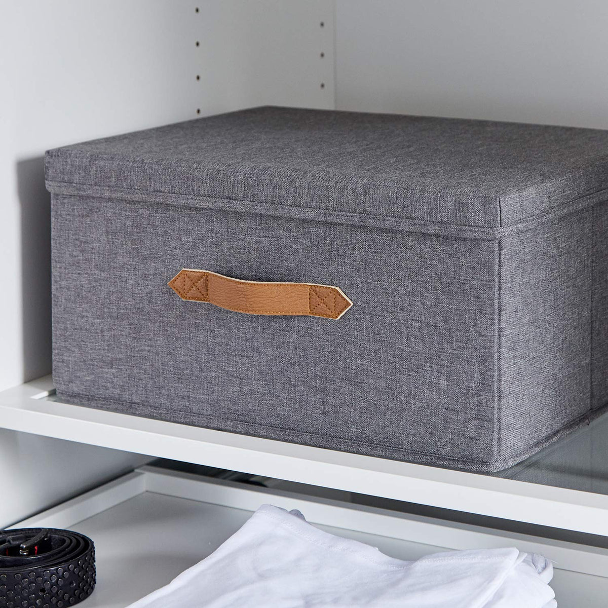 Store It 672586 Storage Box with Lid Polyester/MDF, Grey, 43 x 33 x 21 cm