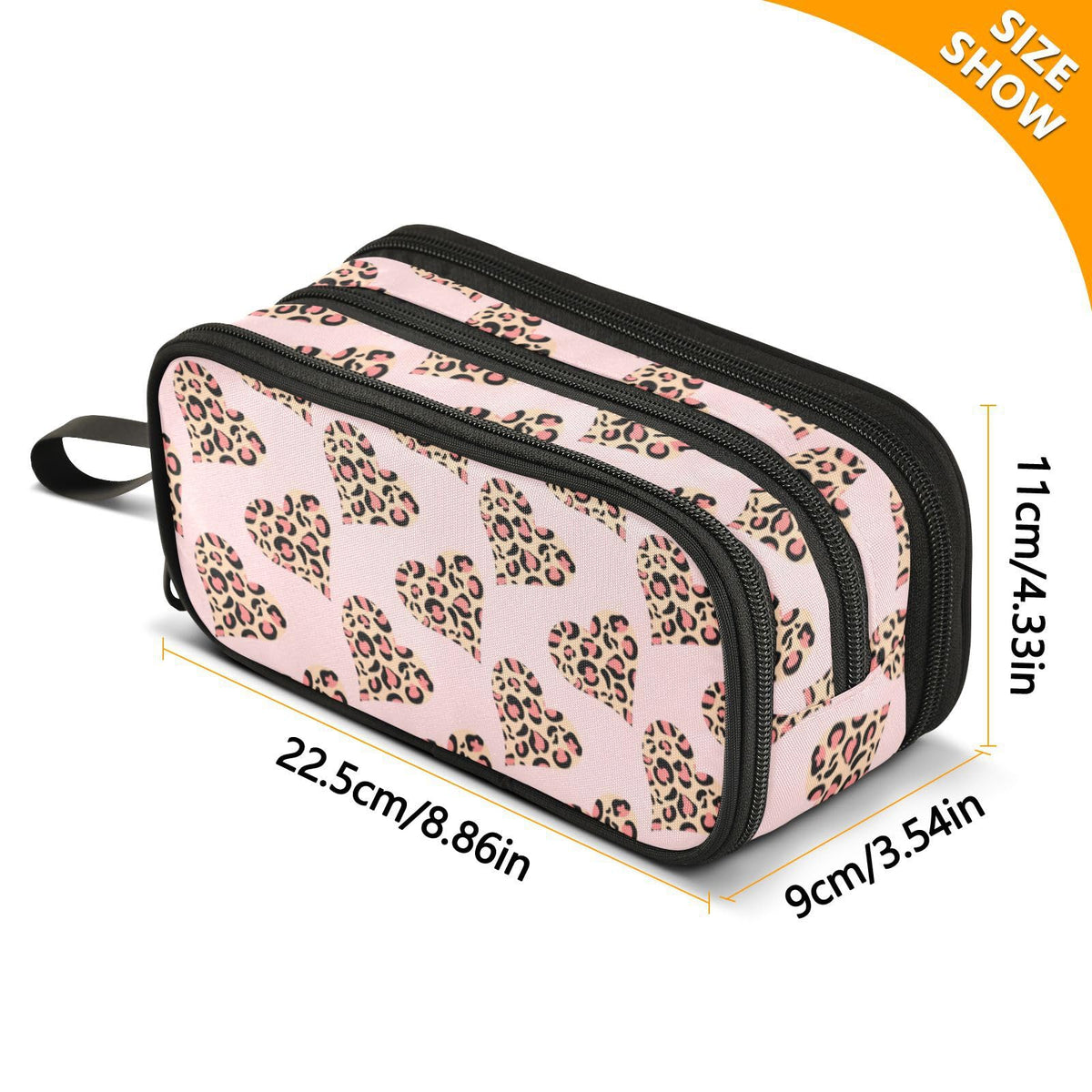 Sletend Pencil Case Leopard Print Loving Heart 3 Compartments Pencil Pouch