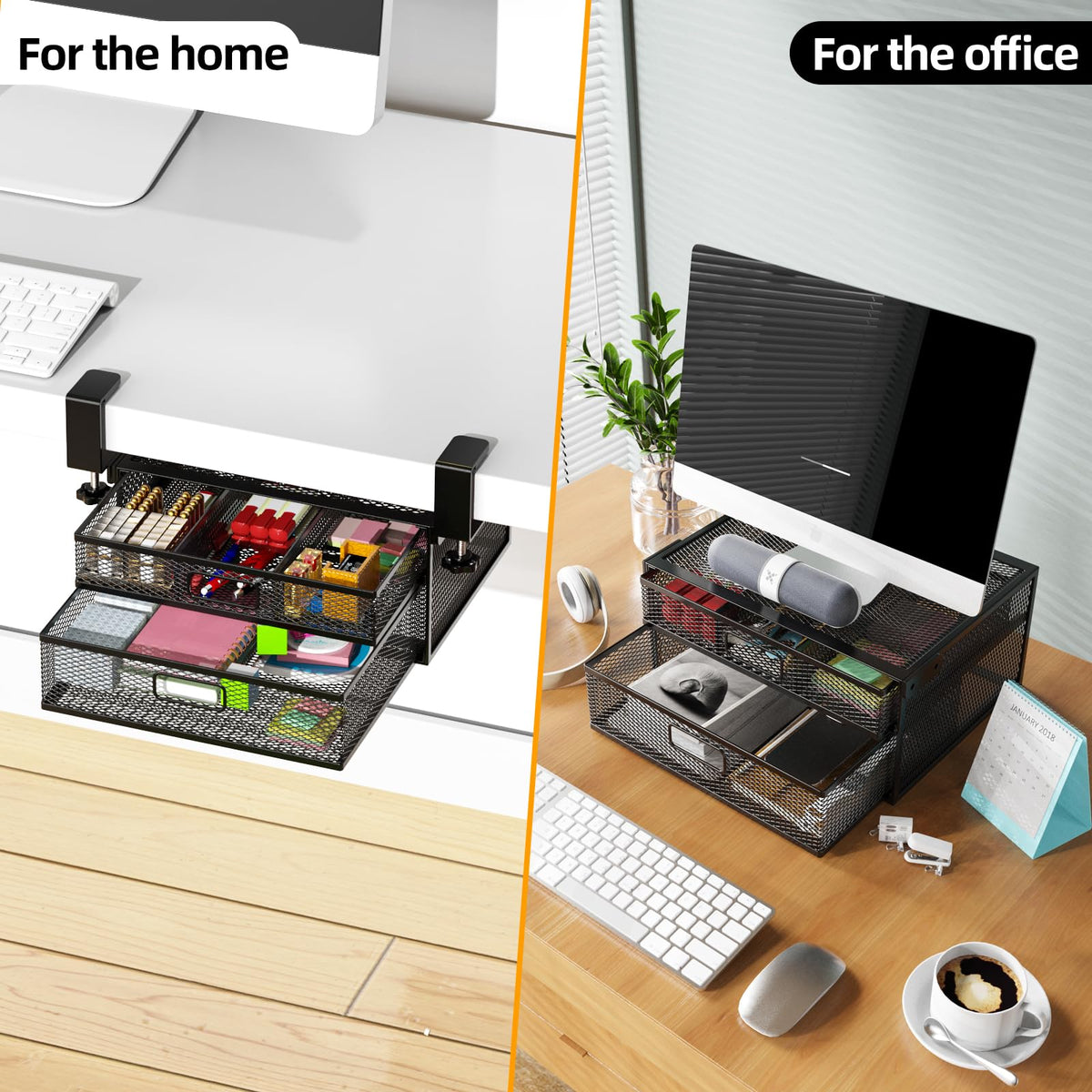 SEYHAKI Under Desk Drawer Organizer No Drilling Under Desk Storage Drawer Organizer Metal Under