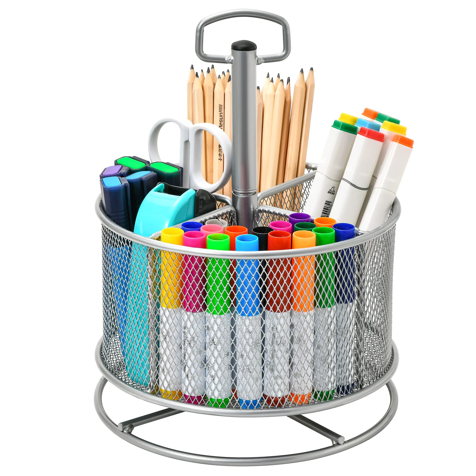 Marbrasse Mesh Desk Organizer, 360-Degree Rotating Multi-Functional Pen Holder, 4 Compartments