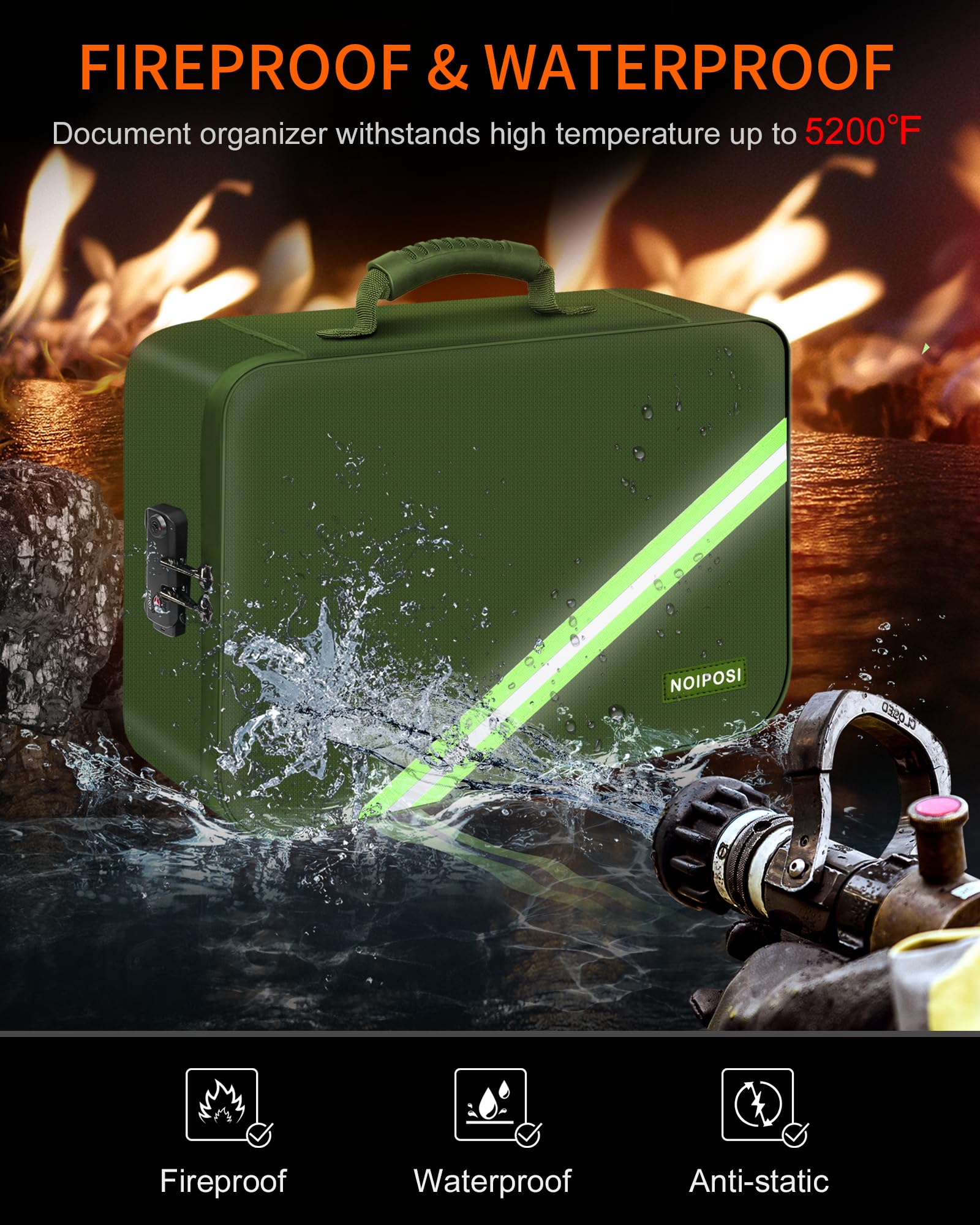 Noiposi 5200℉ Fireproof Document Box with Lock 16.1"x11.4"x4.3"