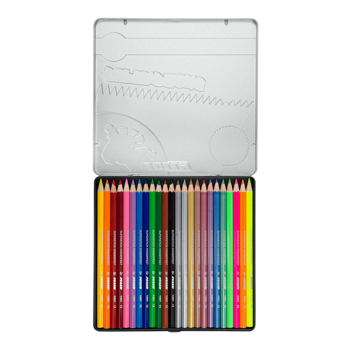 Jolly Supersticks Premium European Metallic and Neon Colored Pencils with Tin Carrying Case; Set of