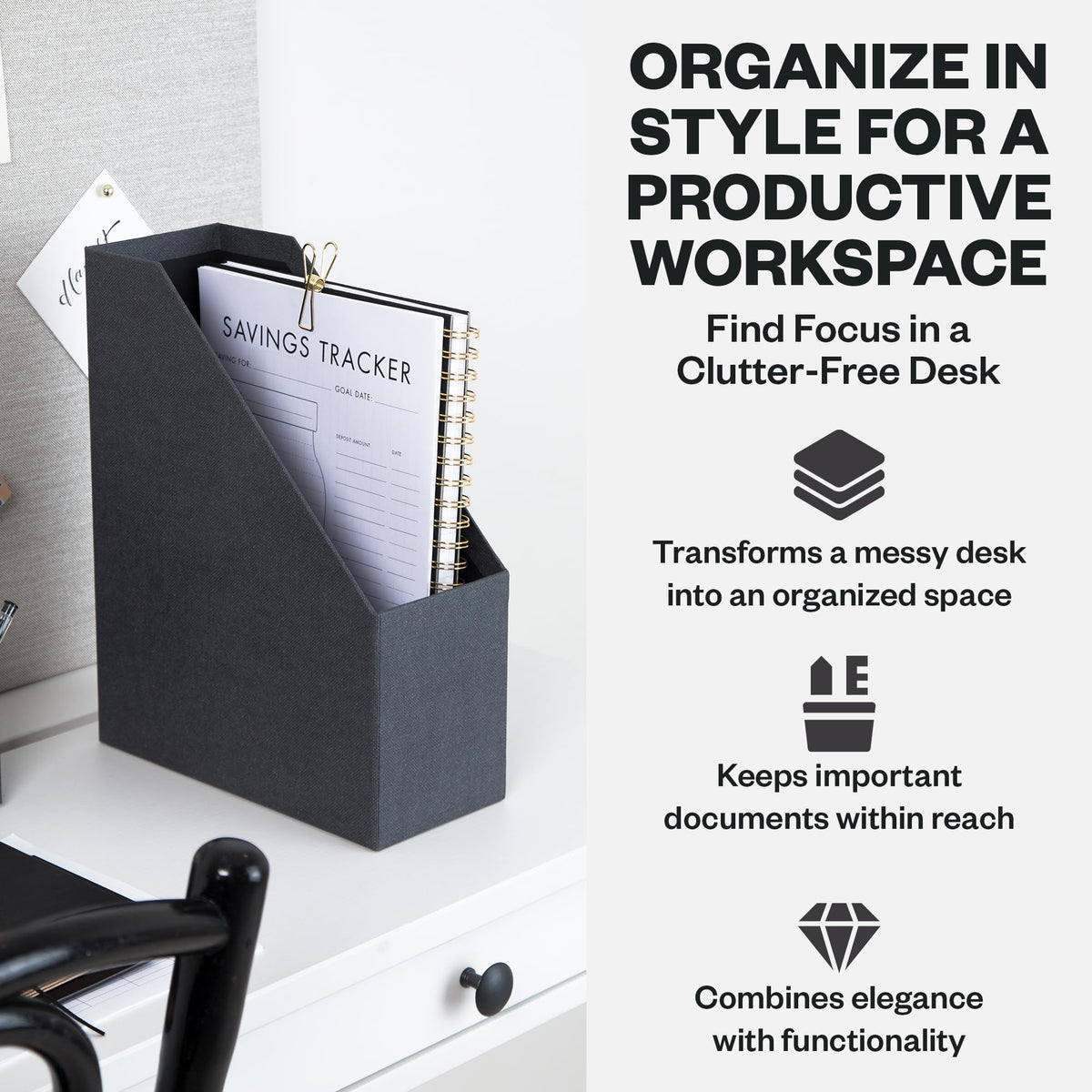 Bigso Estelle Fibreboard Magazine Holder with Leather Handle - Magazine File Holder and Organizer