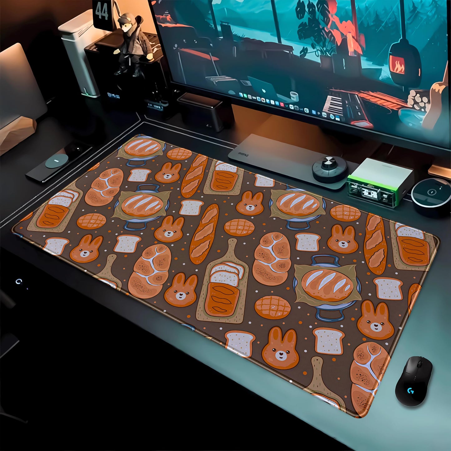 Kawaii Desk Mat Cute Mouse Pad Large Gaming Desk Pad, Bunny Bread Keyboard Mat Extended, Full