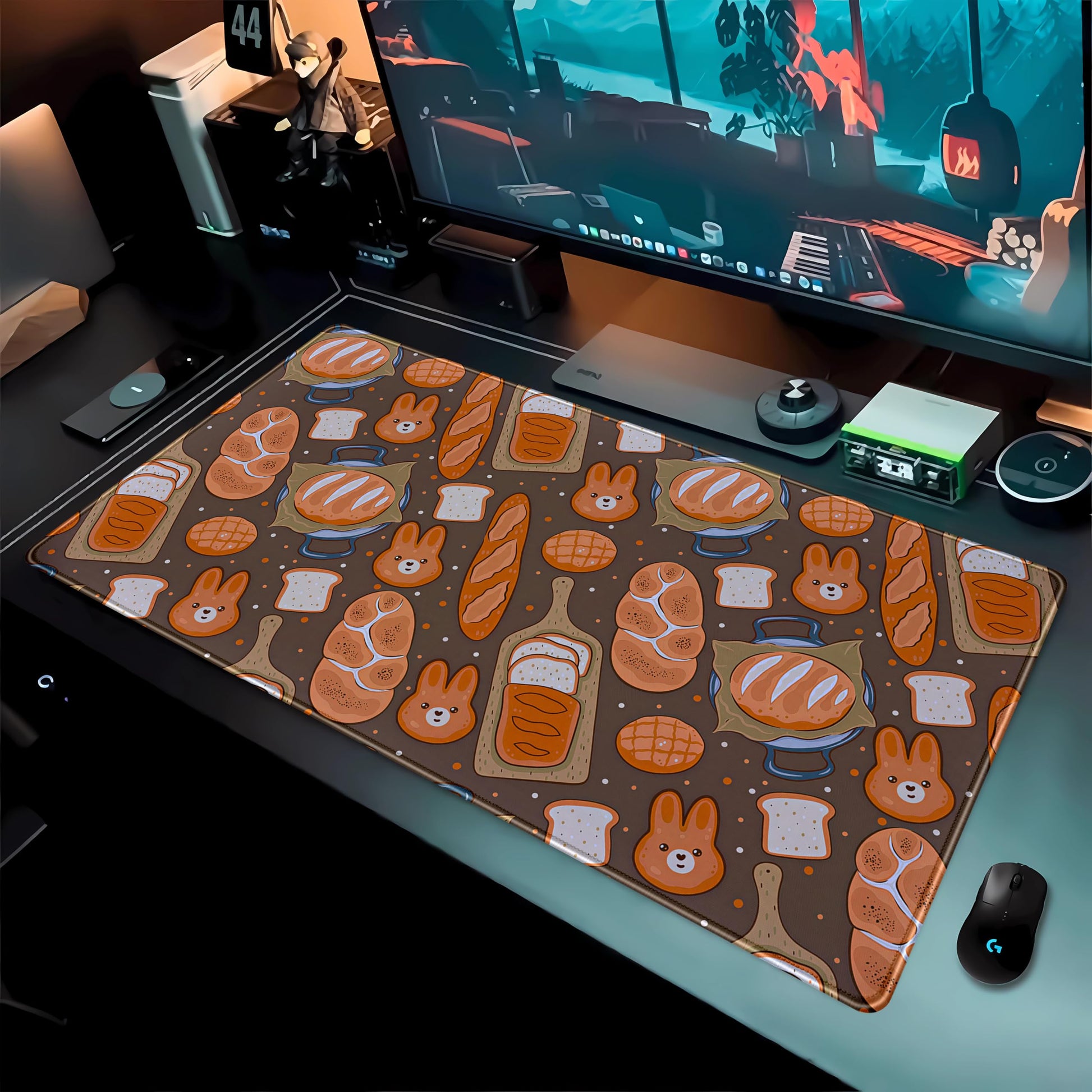 Kawaii Desk Mat Cute Mouse Pad Large Gaming Desk Pad, Bunny Bread Keyboard Mat Extended, Full