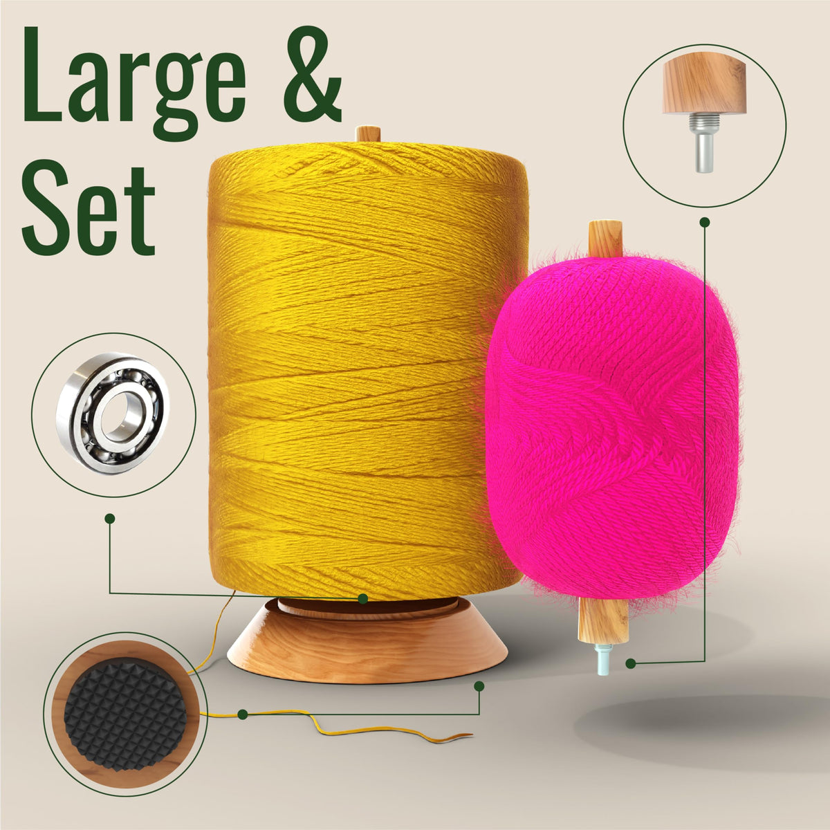 BARVA Yarn Holder Set 22 Lb Capacity for Chunky Yarn w/Extra Spindle | Smooth Bearing Spinner & Big