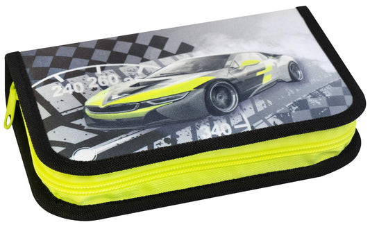 Eberhard Faber 577574 Race Car Case with Inner Flap and Zip, 32 Pieces Filled with Coloured, Ruler