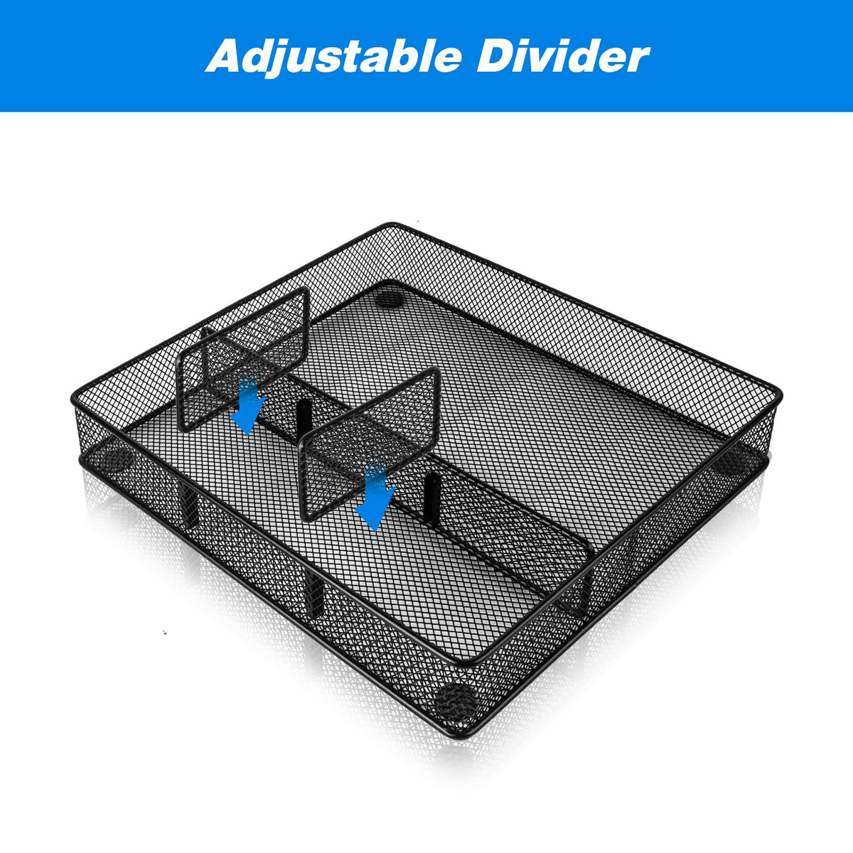 VyGrow Desk Drawer Organizer Tray, Metal Mesh Drawer Organizers Office, 4 Grid with Adjustable