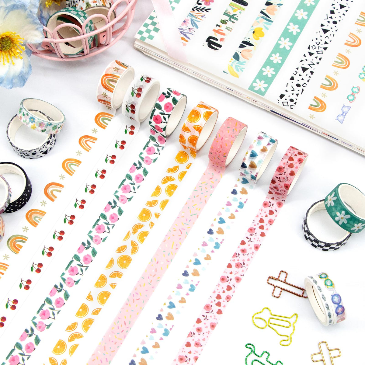 MOOKER 55 Rolls Holiday Washi Tape Set - Decorative Tape Seasonal Bohemian Colored Tape, Cute Washi