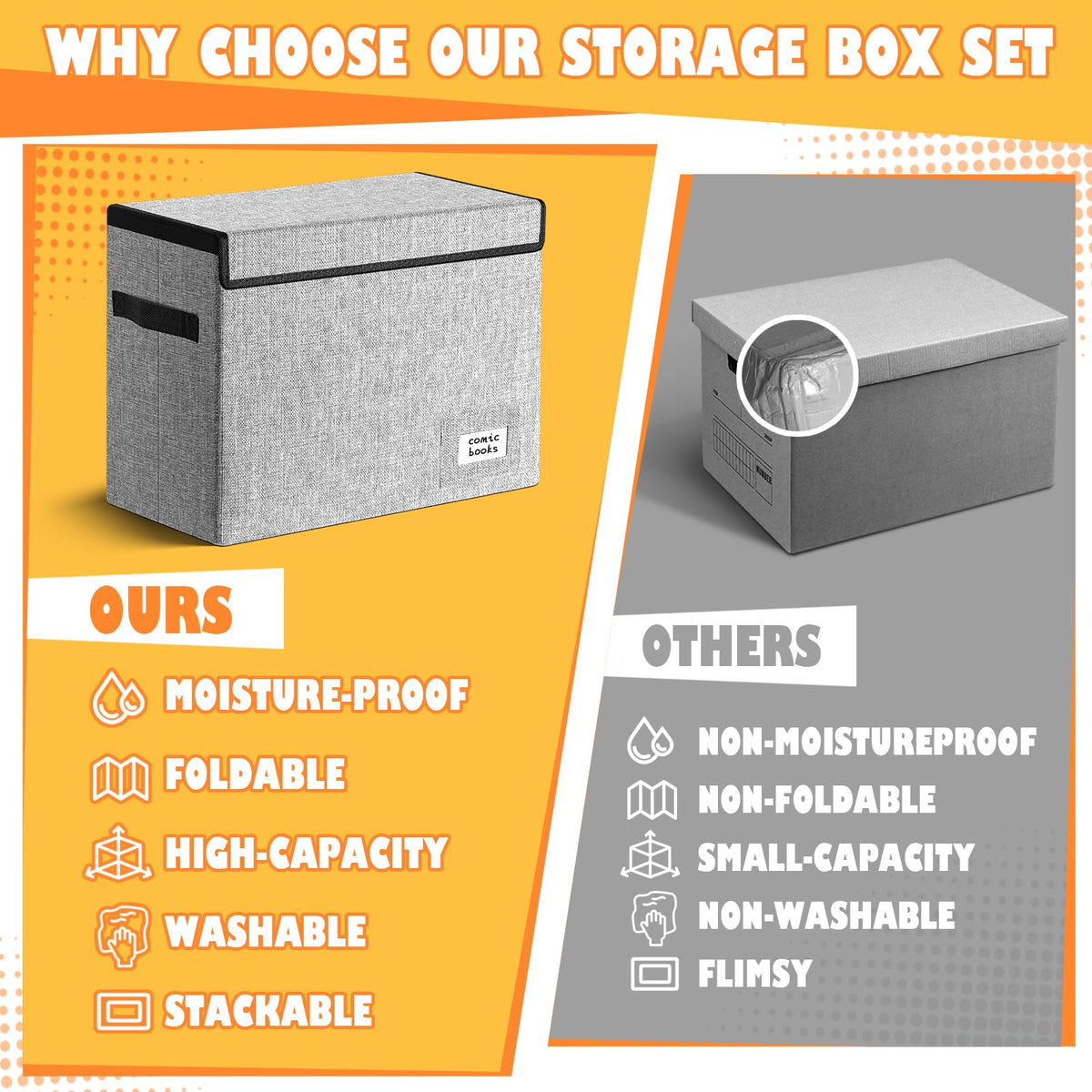 Leffis 2 Pack Comic Book Storage, Comic Book Box 15.5" X 7.5" X 11.3"