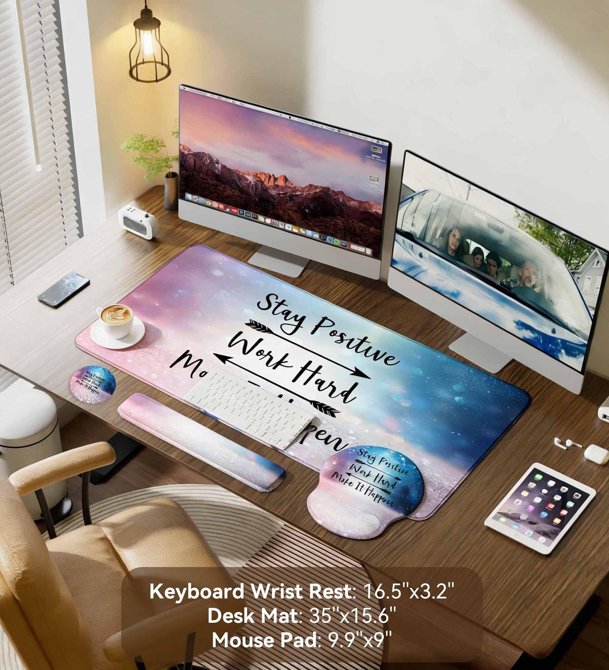 Desk Mat Set + Keyboard and Mouse Pad with Wrist Rest Support,4-in-1 Large Mousepad Computer Mats