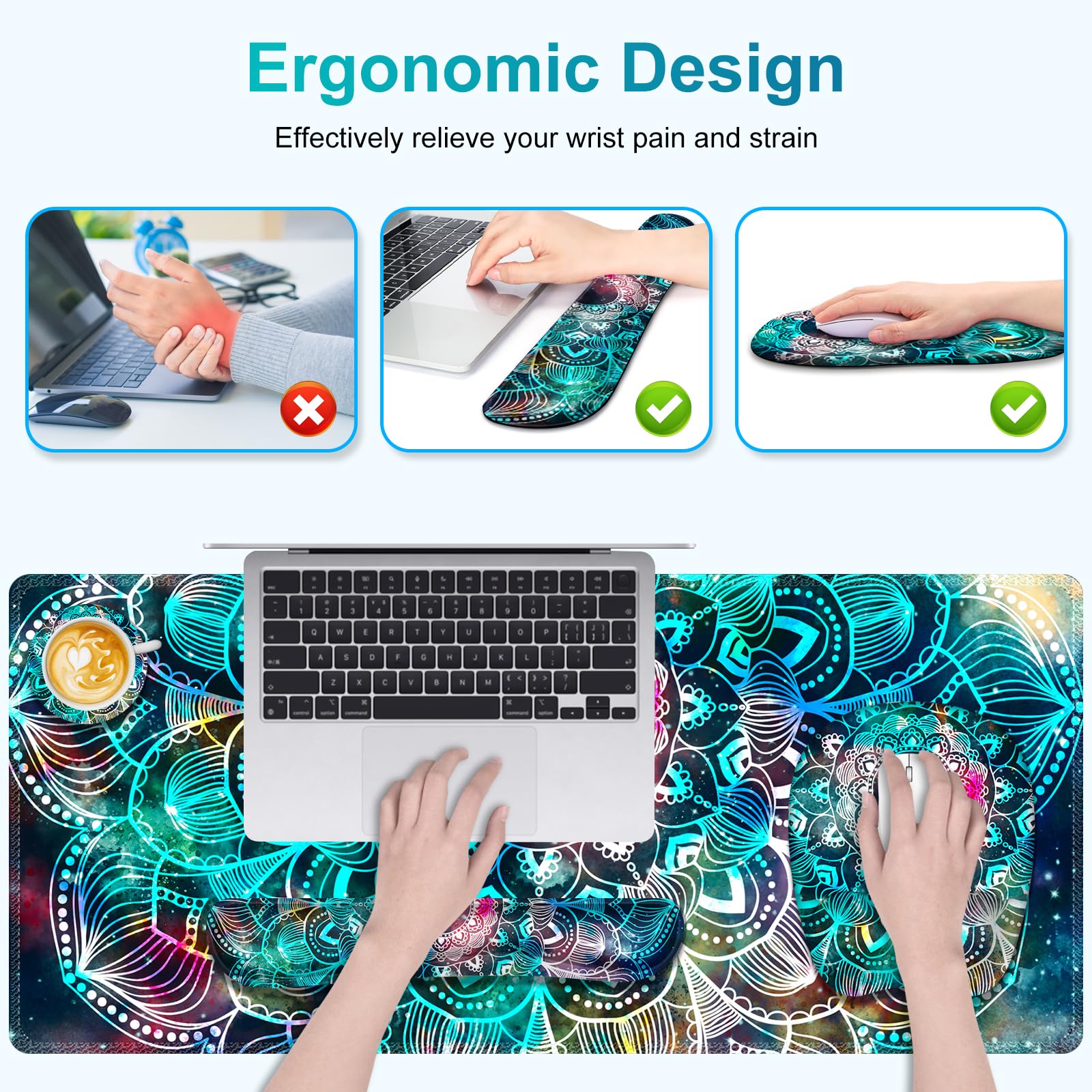 NXZGO Large Mouse Pad with Wrist Support 4 in1 Set, XXL Big Game Mousepad + Keyboard Wrist
