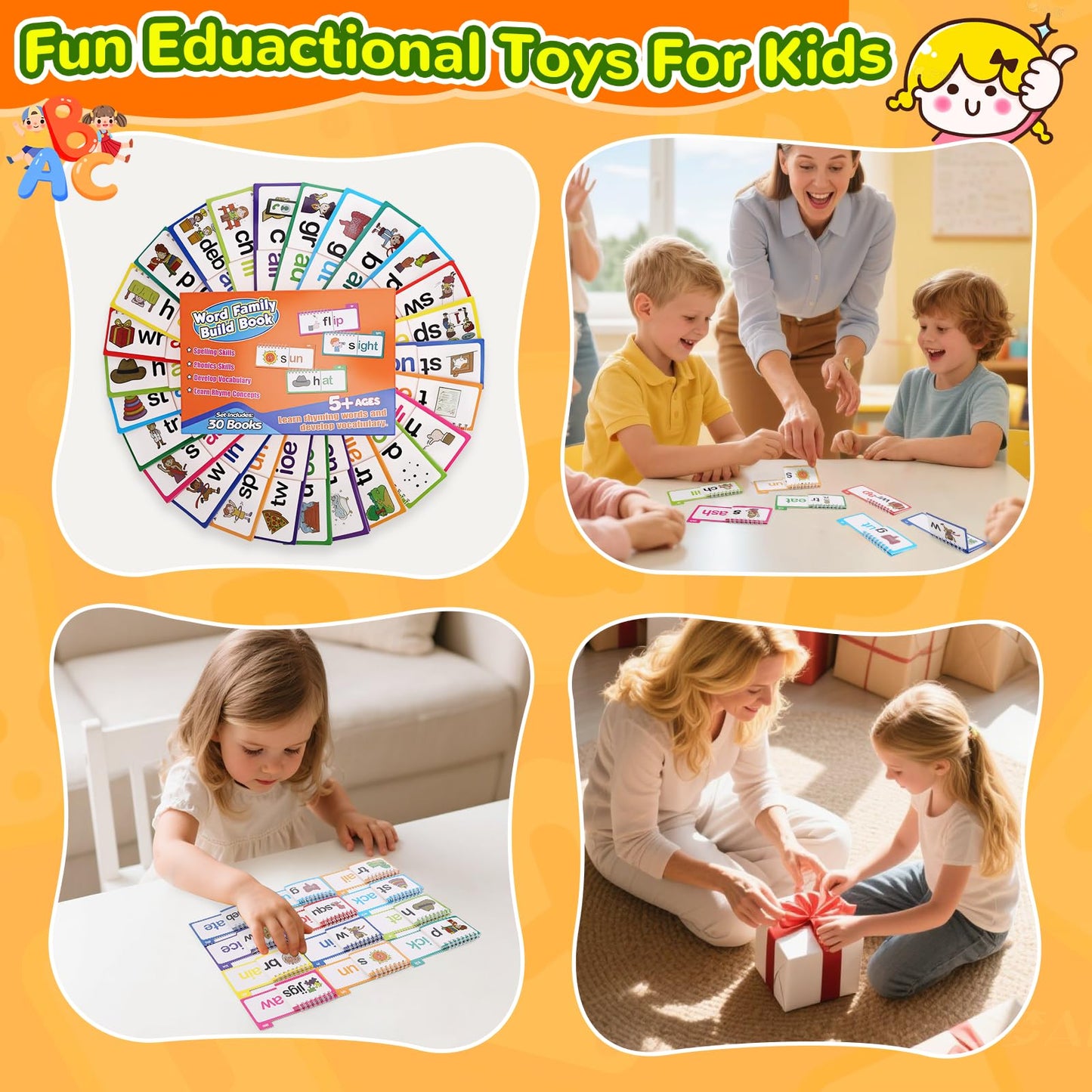 Phonics Word Family Flip Books, 30 Word Families for Kids Learning to Read