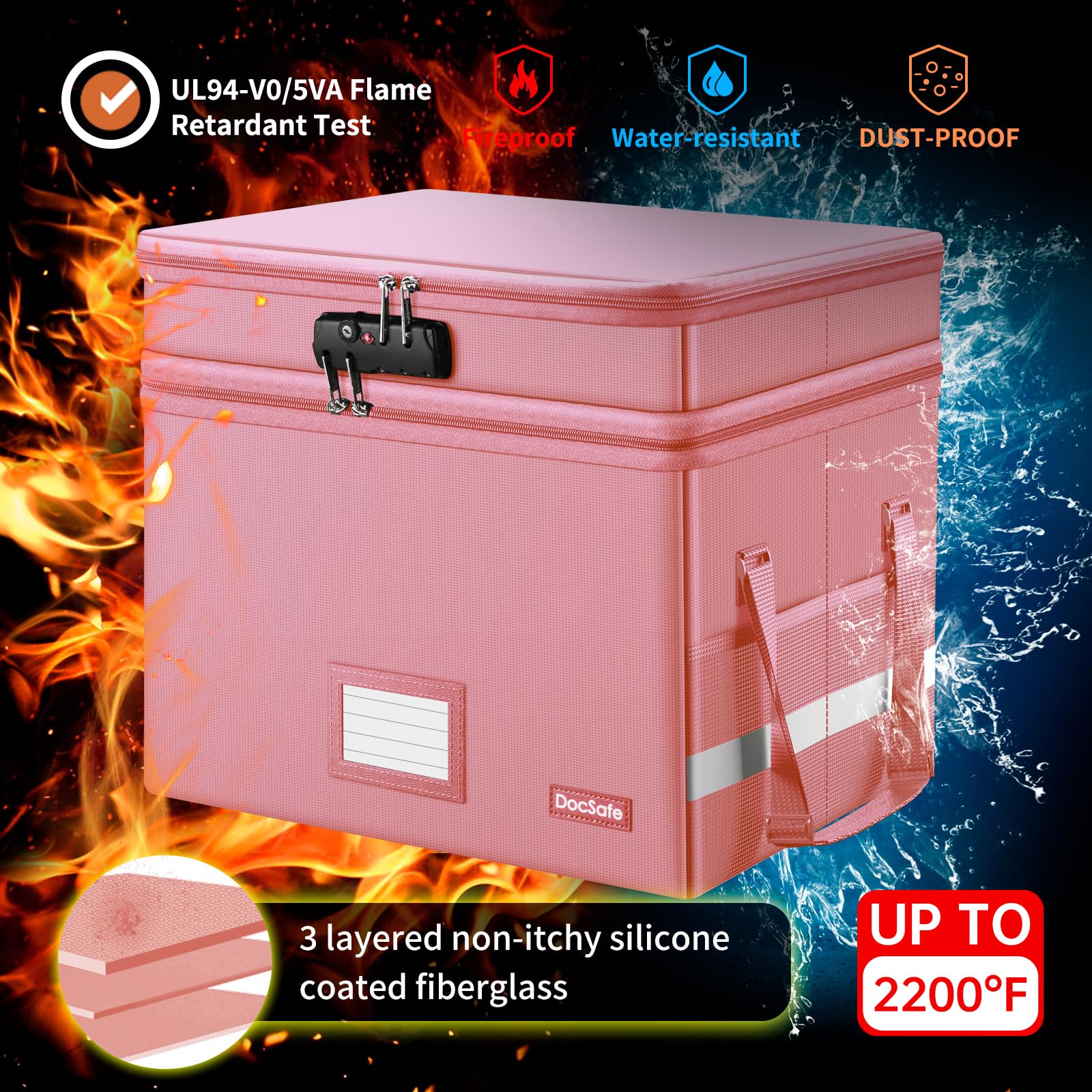 DocSafe File Box with Lock,Multi-Layer Fireproof Document Box Collapsible File Storage Organizer
