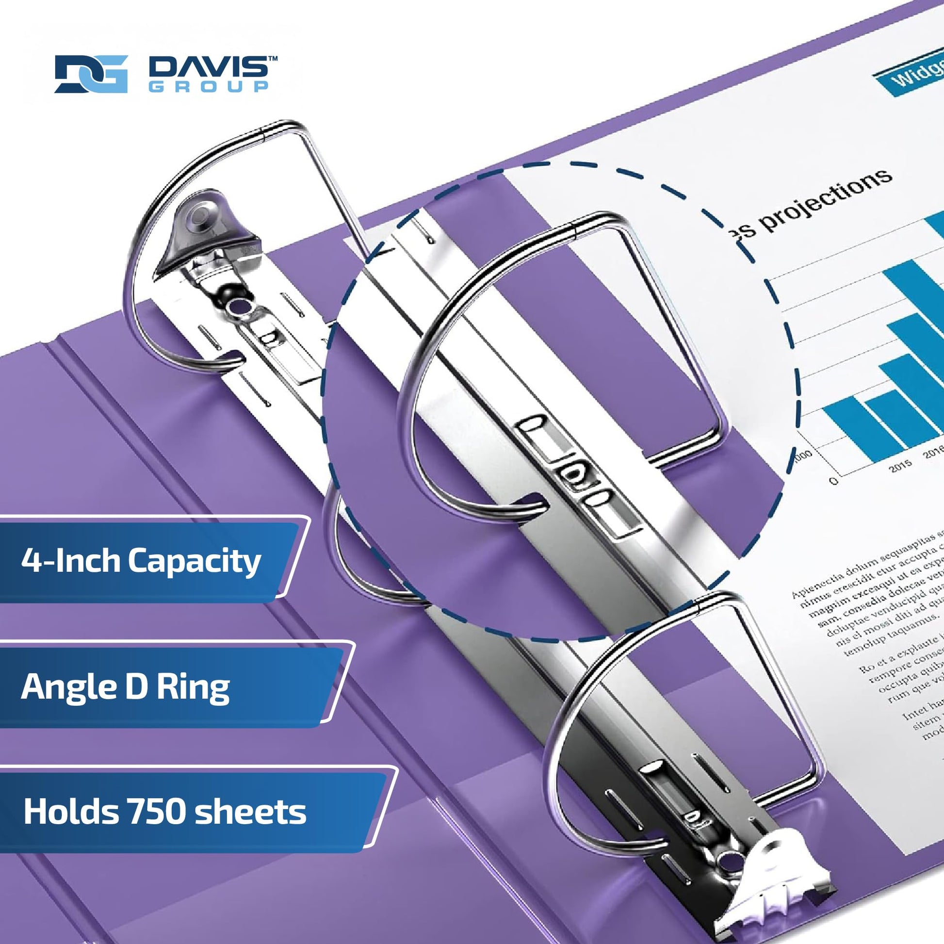 Easyview 3-Ring Binder, Clear-View Cover, 4" D Rings, Purple, 4 Pack